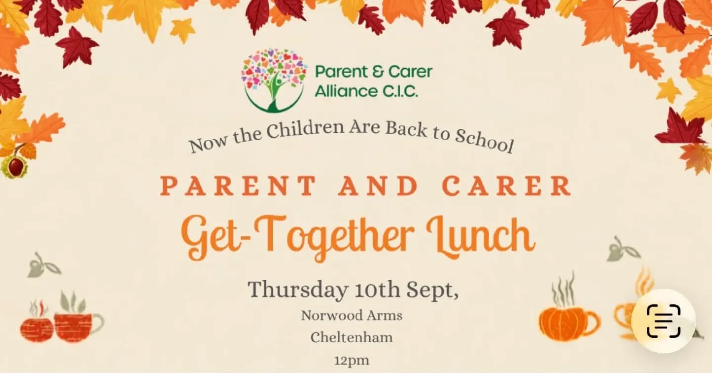 💜 A gentle reminder for all parents and carers... you matter too. 💜
Now that the children are settling back into school, we'd like to invite you to take a moment for yourself.
Being a parent or carer can sometimes feel isolating, and it's easy to put your own needs at the bottom of the list. Spending time with others, sharing experiences and enjoying a relaxed lunch can make a real difference to our wellbeing.
Join us at our Parent & Carer Lunch:
📅 Thursday 10th September
🕛 12:00pm
📍 Norwood Arms, Cheltenham, GL53 0AX
Come along, make new connections, catch up with friends, and enjoy some well-deserved time for you.
👉 Book your place online. https://www.parentandcareralliance.org.uk/event-details/join-us-for-a-get-together-lunch-2
Because you can't pour from an empty cup. 💜