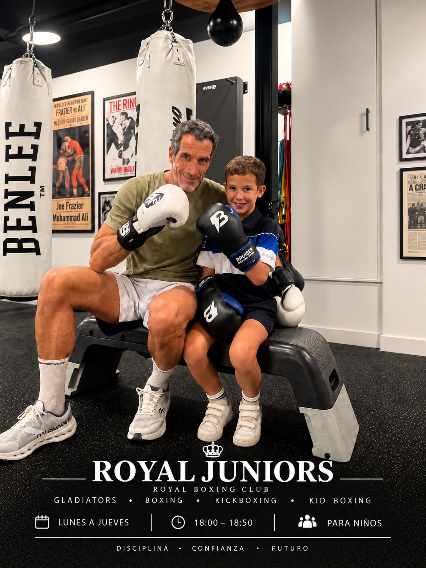 ROYAL JUNIORS
¡Ya hemos arrancado!
Clases de Boxing & Kick-Boxing para niños, de lunes a jueves, de 18:00 a 18:50 h.
Aprender a boxear, divertirse y crecer a través de la disciplina, la confianza y los valores del deporte.
Move with flow. Train with style.
ROYAL BOXING CLUB