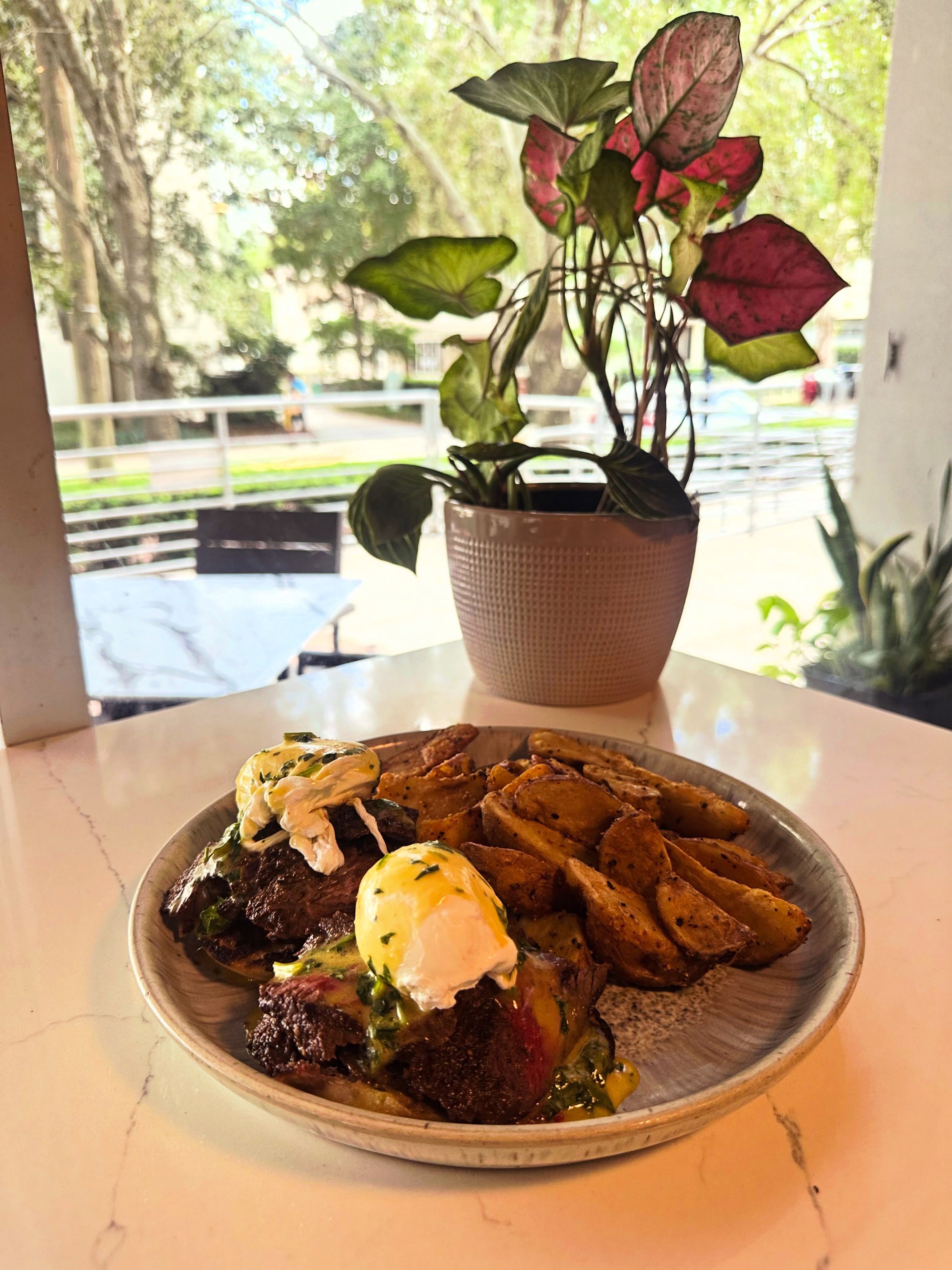 Sunday called… she wants her Benny. 💅🍳
Brunching a little harder today with our Hanger Steak Benny — tender hanger steak, poached eggs, silky hollandaise, chimichurri, and crispy roasted potatoes.
Because “just brunch” is never just brunch. 😉🥂
Come get saucy with us this Sunday.