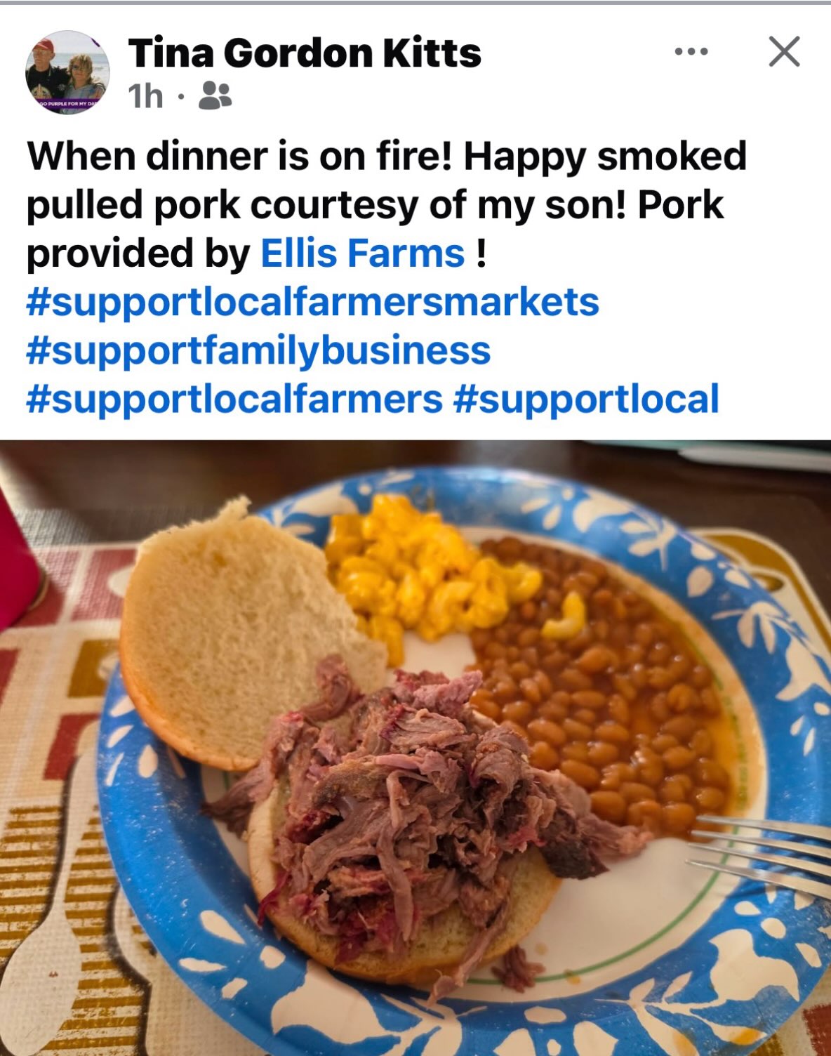 When Ellis Farms pork makes its way to Kentucky….thanks for sharing our goodness Ms. Tina!