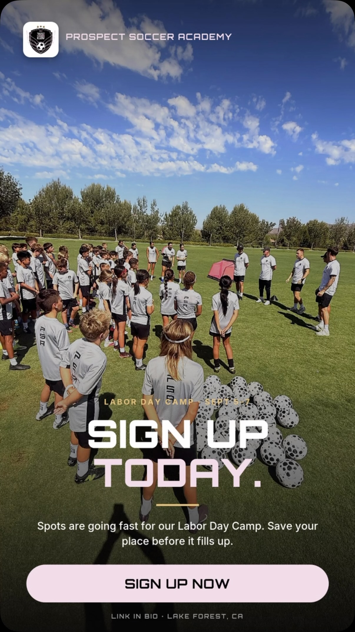 Link in bio for our Labor Day Camp tomorrow morning ⚡️⚽️