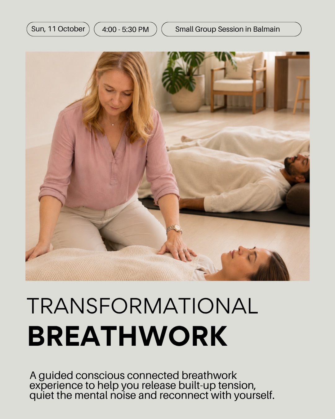 Curious about breathwork in Sydney, but not sure what conscious connected breathwork actually involves?
This is more than a relaxation breathing exercise. It’s an active, guided practice that can help you move out of your head, reconnect with your body and release built-up tension.
Join me for Transformational Breathwork: a small-group conscious connected breathwork session in Balmain.
Sunday, 11 October
4:00–5:30 pm
Beattie Street Health Studio, Balmain
Beginner-friendly
Spaces are limited. Book via the link in my bio.
✨ Send this to someone you’d love to experience it with.
#BreathworkSydney #ConsciousConnectedBreathwork #BalmainSydney #sydneywellness