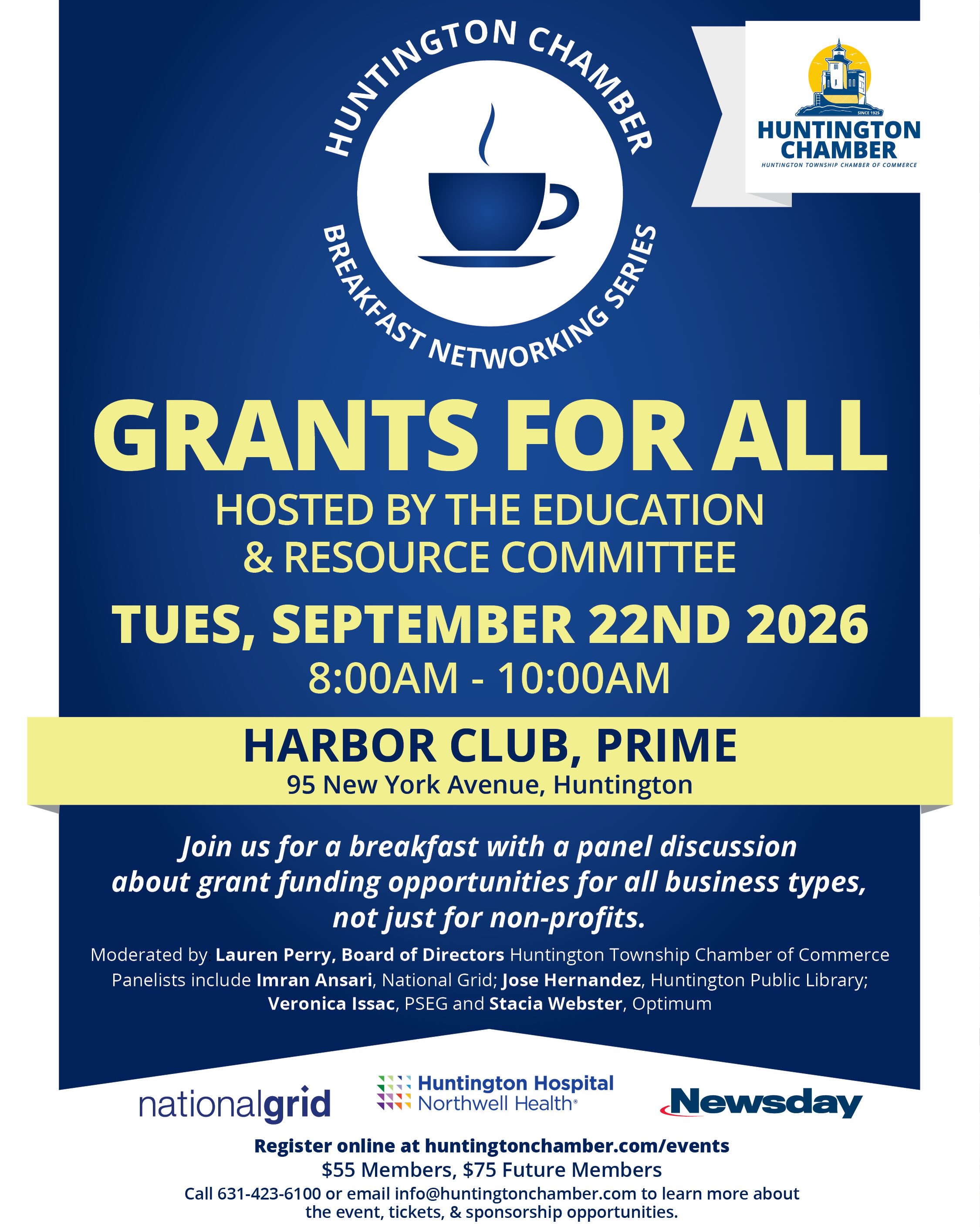 GRANTS FOR ALL! The next powerful event in our Breakfast Networking Series hosted by our Education and Resource Committee.
We look forward to having you TUESDAY, SEPTEMBER 22nd from 8-10am at the amazing @harborclubprime
Whether you’re a startup, an established business, a creative entrepreneur, or a nonprofit, funding may be out there with your name on it, and it’s more within reach than you’d guess.
Join our panel of local experts who’ll cut through the jargon, point you toward research tools and funding sources that actually work, and explain what funders are really looking for. You’ll get tips on where to look, how to stand out, and how to take the next step.
Thank you to our sponsors @nationalgrid @newsday and Huntington Hospital @northwellhealth and committee chairs @careertherapybyeric and @authorjeanniemoon
Register link in bio. Contact us to learn more about the value of sponsoring this event!
Images by @lenmarksphotography