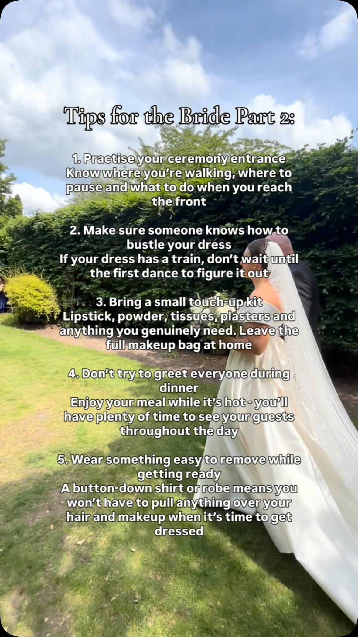Brides, save this for later!
If you loved my first reel of wedding day tips, here’s Part 2, with five more little things that can make a big difference on the day.
From practising your ceremony entrance to knowing how you’re going to bustle your dress, these are the details that are easy to overlook until you’re suddenly in the middle of your wedding day.
Save this for later, send it to a newly engaged friend and go back to Part 1 for five more.
And if you want someone in your corner to think about all those details for you, let’s chat.
Ready to plan? Get in touch via the link in my bio 🤍
I’m Victoria, I plan flawless and stress-free weddings that feel as good as they look in Yorkshire, Derbyshire, Cheshire and beyond. Follow me for more wedding planning tips and inspo!