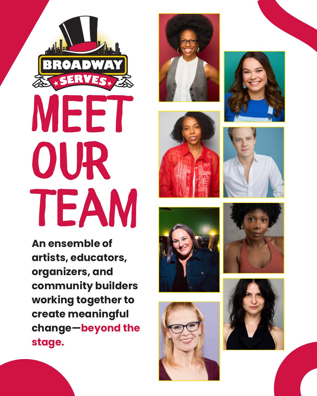 Meet the people behind Broadway Serves!
Broadway Serves started with a simple idea: theater people are pretty great at showing up — so what if we showed up for our communities, too?
Nearly 15 years later, we’re still at it. We’re artists, educators, organizers, performers, community builders, and, yes, a few people who get genuinely excited about a good spreadsheet.
We bring different talents to the table, but we share one big belief: theater has the power to make a difference beyond the stage.
So, who are the humans making it happen? Swipe to meet the team!
Learn more, come serve with us, or just see what we’re up to at broadwayserves.org and @bwayserves.
#BroadwayServes #BeTheChangeBeyondTheStage #TheaterCommunity #CommunityService #Volunteer