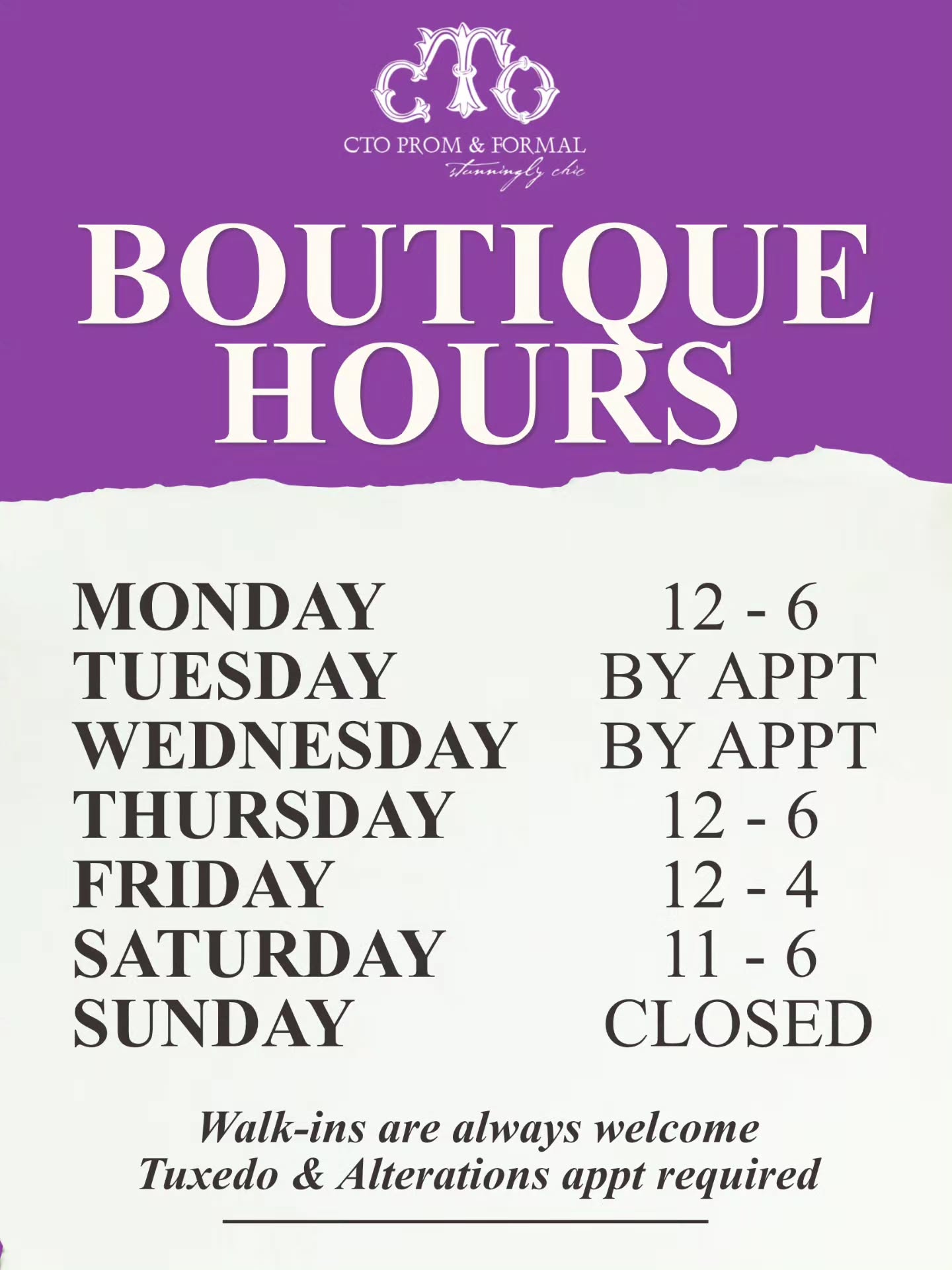 Update Your Calendars! 📅 As of September 7, 2026, we're adopting new store hours!
The Good Stuff Remains:
💥 Great Service
💥 Stylish Fashion
💥 Amazing Prices
Stop By: