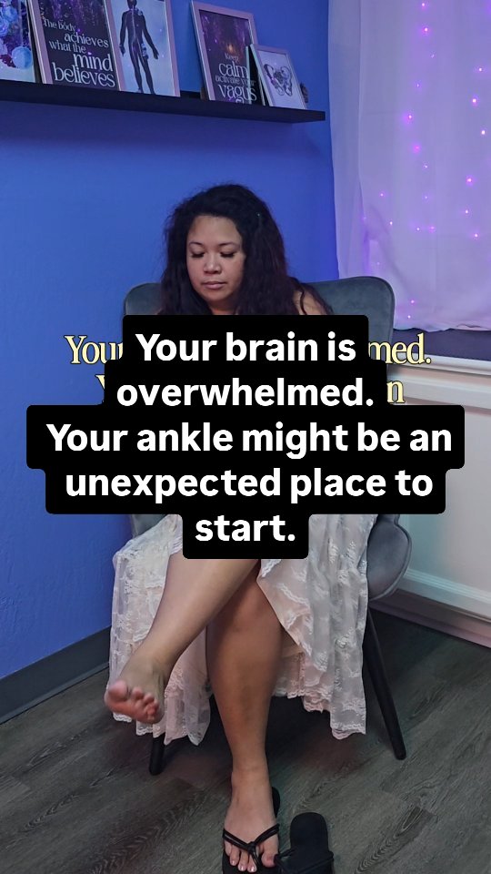 Yes. Your ankle.
Try slowly drawing figure 8s with your foot for 20–30 seconds.
Don't worry about making a perfect 8.
Smooth and controlled.
Then stop and notice what changed.
This isn't about finding a magic nervous-system movement.
It's about giving your brain movement information and then paying attention to YOUR response.
Better?
Worse?
No difference?
All useful information.
I am Sara Becker, neuro physical therapist. I help medically dismissed adults understand and ease their symptoms through the lens of neurology.
SAVE this for your next high-tab-brain day.