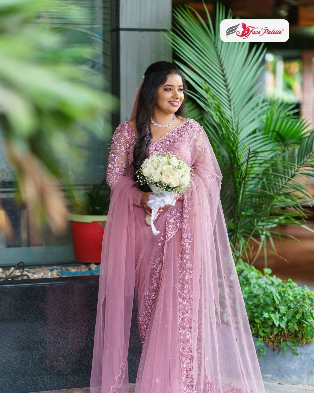 Soft blush, soft glow
A dreamy Christian bridal look with delicate lace detailing and a fresh, natural HD finish — styled by Face Palette® makeup Artist for timeless elegance.
This is Face Palette’s Christian Bridal Look — featuring a sheer blush pink net saree with intricate floral embroidery and subtle sequin accents, paired with a minimal diamond necklace for a graceful, understated finish. The hair is styled in soft loose waves for a romantic, effortless feel, complemented by fresh natural makeup with a dewy base, defined eyes, and soft pink lips. Holding a classic white rose bouquet, this look is perfect for church weddings, engagement ceremonies, or pre-wedding shoots. We bring this styling to your home across Kerala with hygienic products and internationally certified artists.
📞 Book 2026 dates: +91 98 470 740 73 | DM for consultations
💻 http://www.facepalette.in | @facepalettemakeupartists
#FacePaletteMakeup #ChristianBride #BlushPinkSaree #KeralaBridalMakeup #AtHomeMakeupKerala