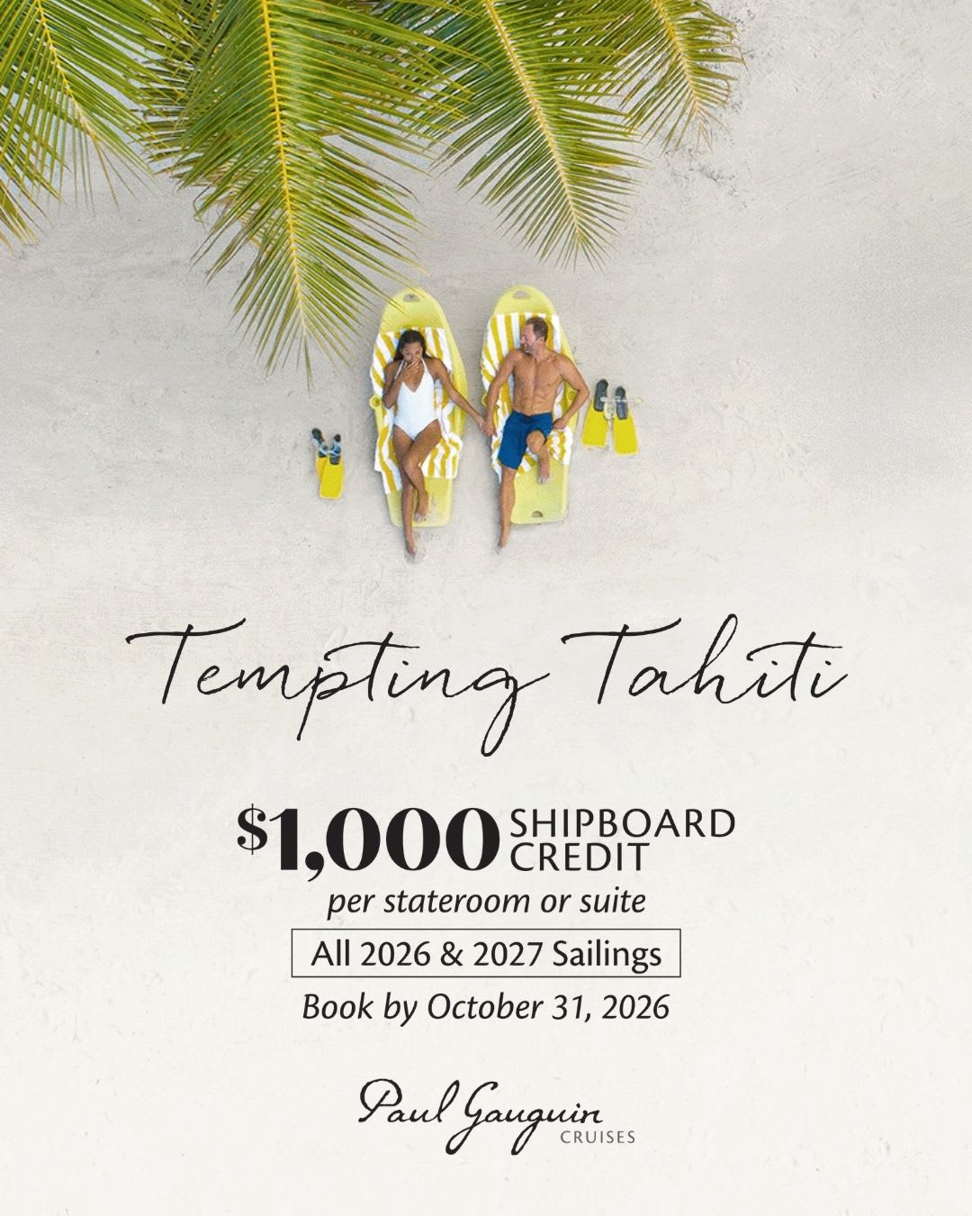 Enjoy a $1,000 Shipboard Credit per stateroom or suite on any 2026 or 2027 South Pacific voyage aboard the award-winning m/s Paul Gauguin when you book by October 31, 2026. The Tempting Tahiti offer enriches every itinerary with more ways to indulge on board and explore ashore.
Contact me today to start planning your trip to paradise.
https://inspires.to/experiences/tempting-tahiti-offer-wgmwe1
Personal Travel Mgmt | departures X dean
dean@personaltravel.ca
(778) 829-9747
#FrenchPolynesia #BoraBora #Moorea #PaulGauguinCruises #TemptingTahiti