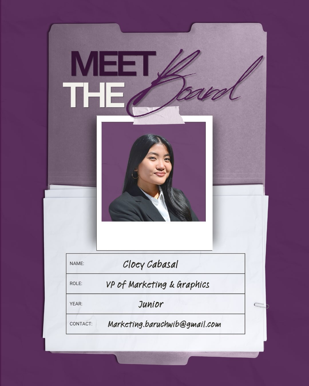🎨 MEET THE BOARD 🎨
Meet our VP of Marketing & Graphics, Cloey Cabasal!
From bringing creative ideas to life to shaping the visuals and promotions you see across WIB, Cloey helps tell our story through creativity, strategy, and design. She’s ready to bring fresh ideas to the feed and make this year of WIB one you won’t want to miss! 📸✨
Swipe through our Q&A to get to know Cloey, the creative mind behind the position!
@cloey_jmc
