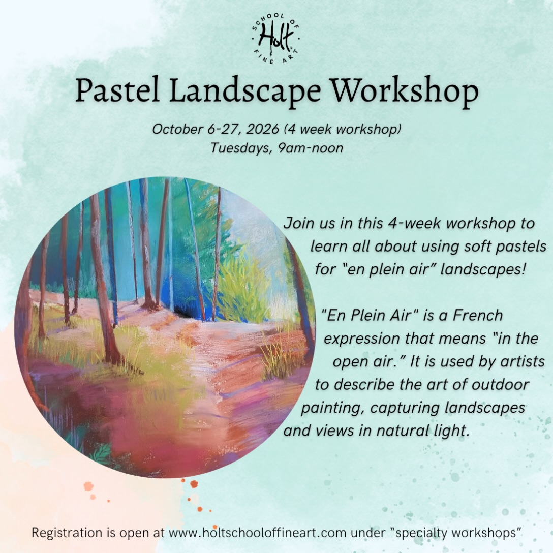Learn all about how to use soft pastels to create landscapes! We will spend the first class in the studio and then go to three different locations to make pastel paintings en plein air.