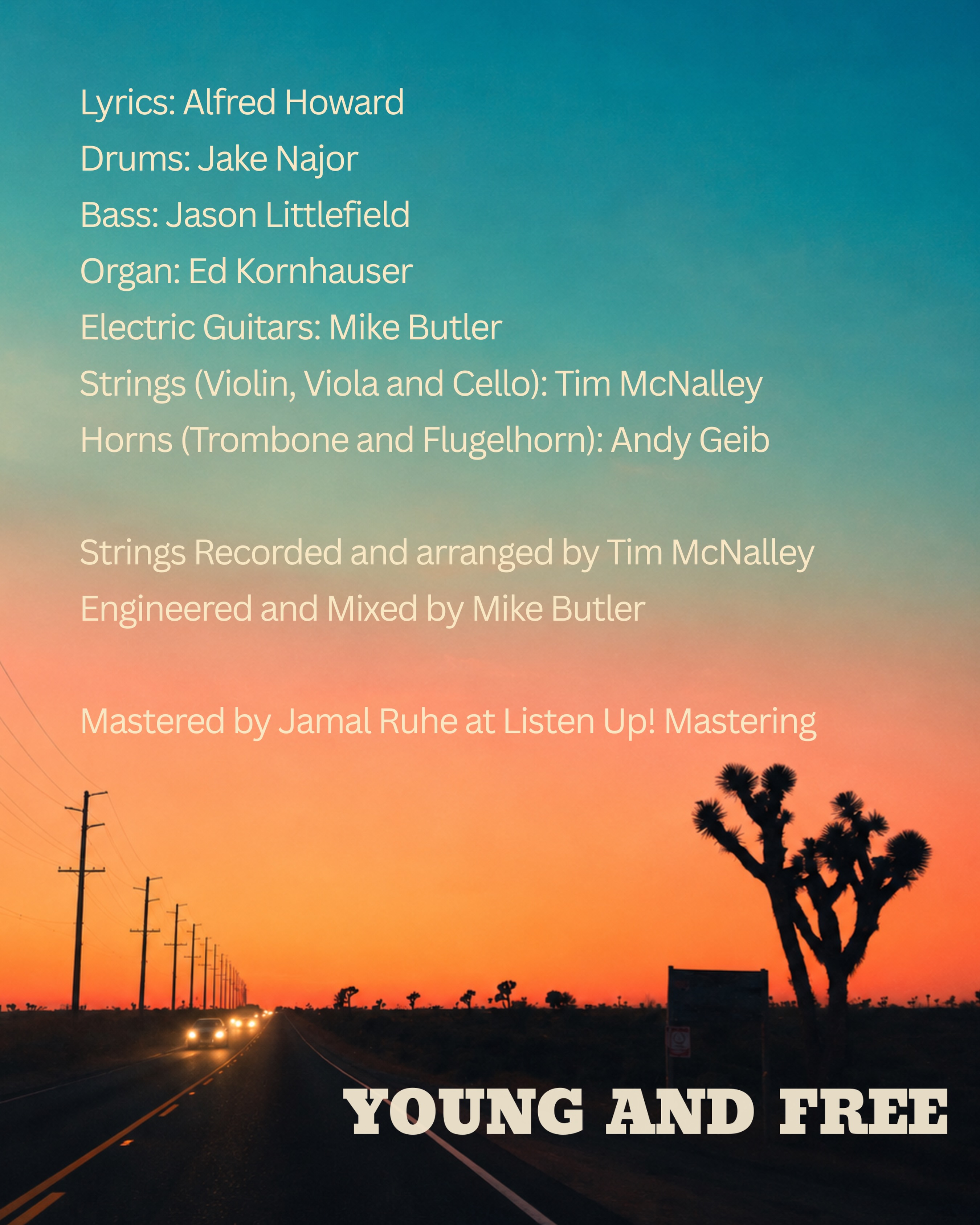 I think this song is SO special, and these amazing people all made it so!
Lyrics: Alfred Howard @alfredhoward23
Drums: Jake Najor @jake_najor_drummer
Bass: Jason Littlefield @jason.littlefield.bass
Organ: Ed Kornhauser @edkornhauser
Electric Guitars: Mike Butler @mixbutler
Strings (Violin, Viola and Cello): Tim McNalley @timmcnalley
Horns (Trombone and Flugelhorn): Andy Geib @andy.geib
Strings Recorded and arranged by Tim McNalley
Engineered and Mixed by Mike Butler
Mastered by Jamal Ruhe at Listen Up! Mastering