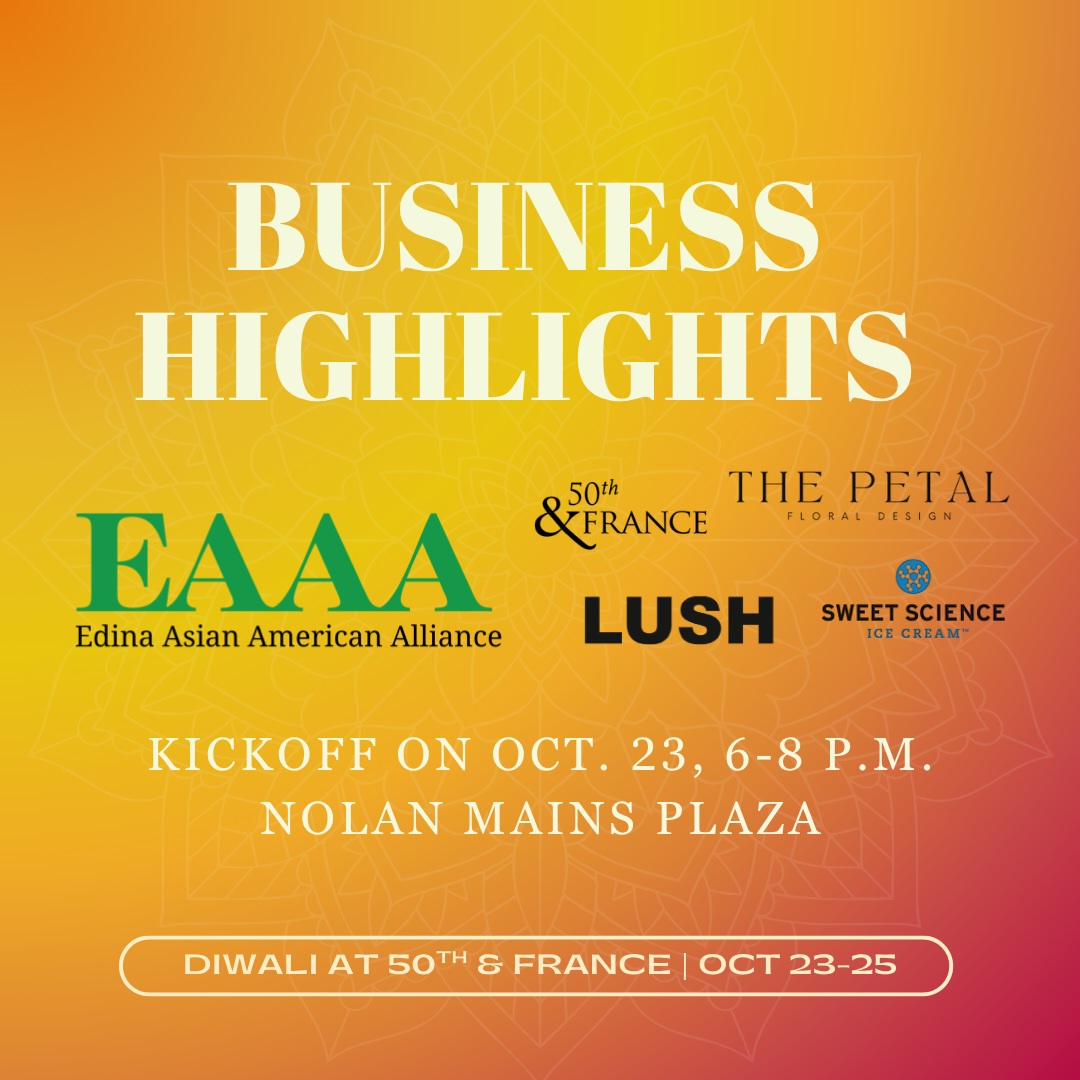 We are super excited to be partnering with these incredible businesses for Diwali again this year!
Be sure to come to our Friday, Oct. 23 kickoff from 6-8 p.m. at Nolan Mains Plaza!