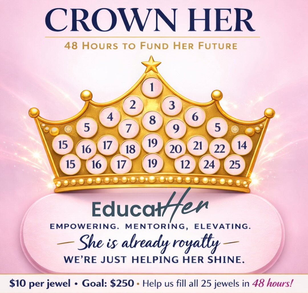 👑 Will You Help Crown our mentees?
For the next 48 hours, the mentees are working toward their goal of $250 each— and each $10 jewel brings them one step closer to their goals.
Your support isn’t just a donation. It’s books for class. It’s gas to get to campus. It’s confidence when things feel hard. It’s a reminder that they don’t have to do this alone.
If you believe in investing in women.
If you believe in education.
If you believe in EducatHer
Will you purchase a $10 jewel and help crown their future?
Send $10 via CashApp to $EducatHer and include “Crown Her” in the memo.
All donations go directly to the mentoring program!