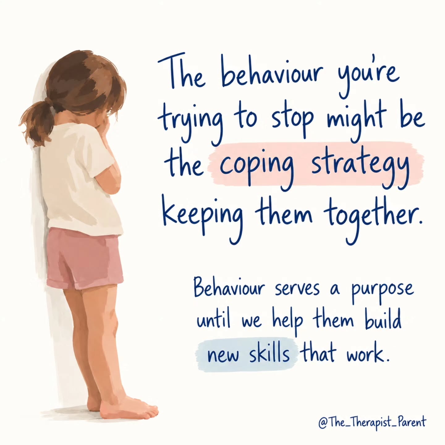 Sometimes the behaviour we most want to stop is the behaviour a child is using to cope.
Avoiding. Yelling. Hiding. Repeating. Controlling. Refusing. Running away.
It may not be a good coping strategy.
It may not be a strategy that can continue. But before we take it away, we need to understand what it is doing for them.
Is it helping them escape overwhelm?
Create predictability?
Communicate something they can’t yet put into words?
Regain a sense of control?
Release feelings that have become too big to hold?
When we only focus on stopping the behaviour, we can remove the child’s coping strategy without giving them another way to meet the same need.
The goal isn’t to let harmful or unhelpful behaviour continue.
It’s to understand its purpose and teach a safer, more effective skill to take its place.
That shift — from “How do I stop this?” to “What is this doing for my child, and what can I teach instead?” — changes how we respond.
I talk much more about looking beneath behaviour and building the skills children need in Guidance from The Therapist Parent.