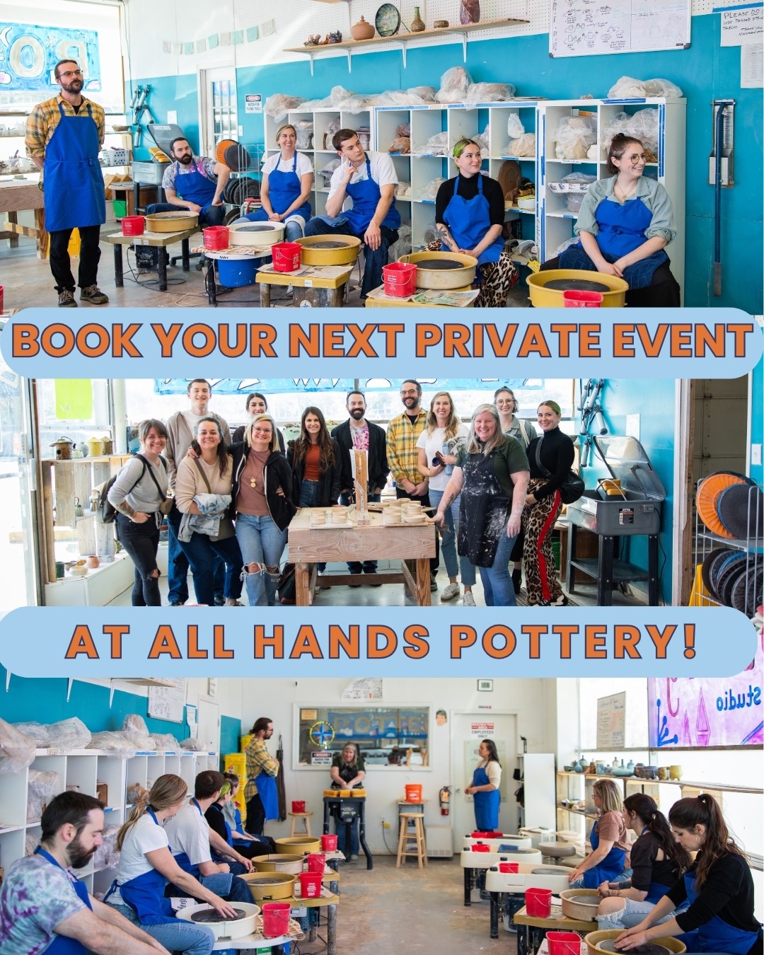 Your next group outing could look a lot like this. š
Yep, you can book a private event at All Hands Pottery!
Grab your friends, family, coworkers, favorite humans... whoever you want around the pottery wheels. Choose from wheel throwing or hand building, and weāll tailor the experience to your group. Beginners are absolutely welcome, and depending on the project, private events can accommodate up to 20 guests.
Birthday? Team outing? Date night? Family get-together? Just because everyone needs something fun on the calendar? Weāre here for it.
Private event details + inquiry form are at the link in our bio. š