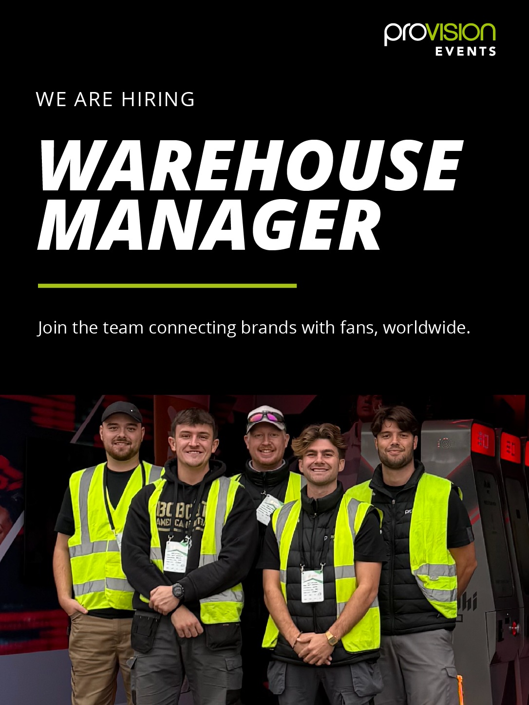 We’re hiring: Warehouse Manager needed 📦
Provision Events is looking for a proactive, highly organised Warehouse Manager to join our UK team and help keep our global events operation moving.
From managing stock and logistics to supporting the delivery of major sports and brand experiences, this is a key role at the heart of what we do.
Think you could be a great fit, or know someone who might be? Click the link in our bio.
#ProvisionEvents #Hiring #WarehouseManager #EventsJobs #EventIndustry #Careers