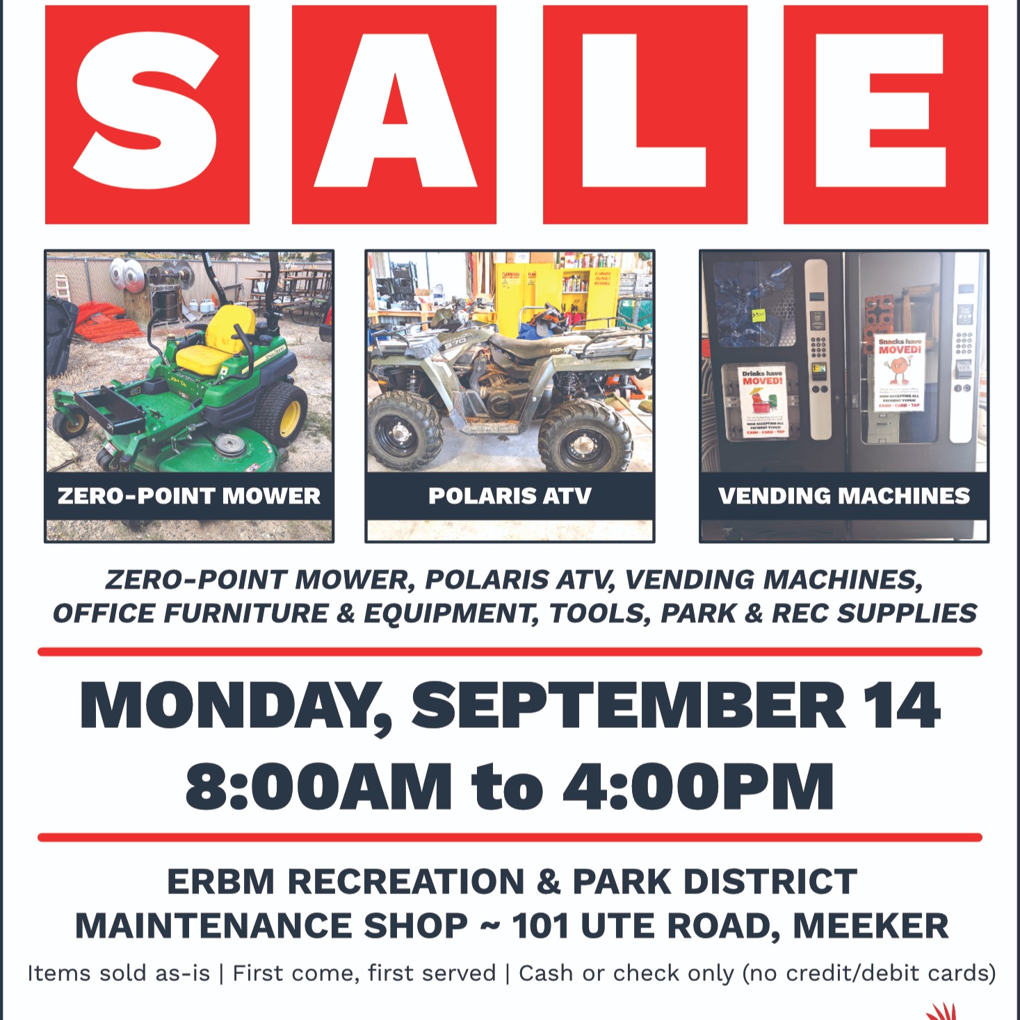 Join us at our Surplus Property Sale on Monday, September 14, 8:00am-4:00pm!