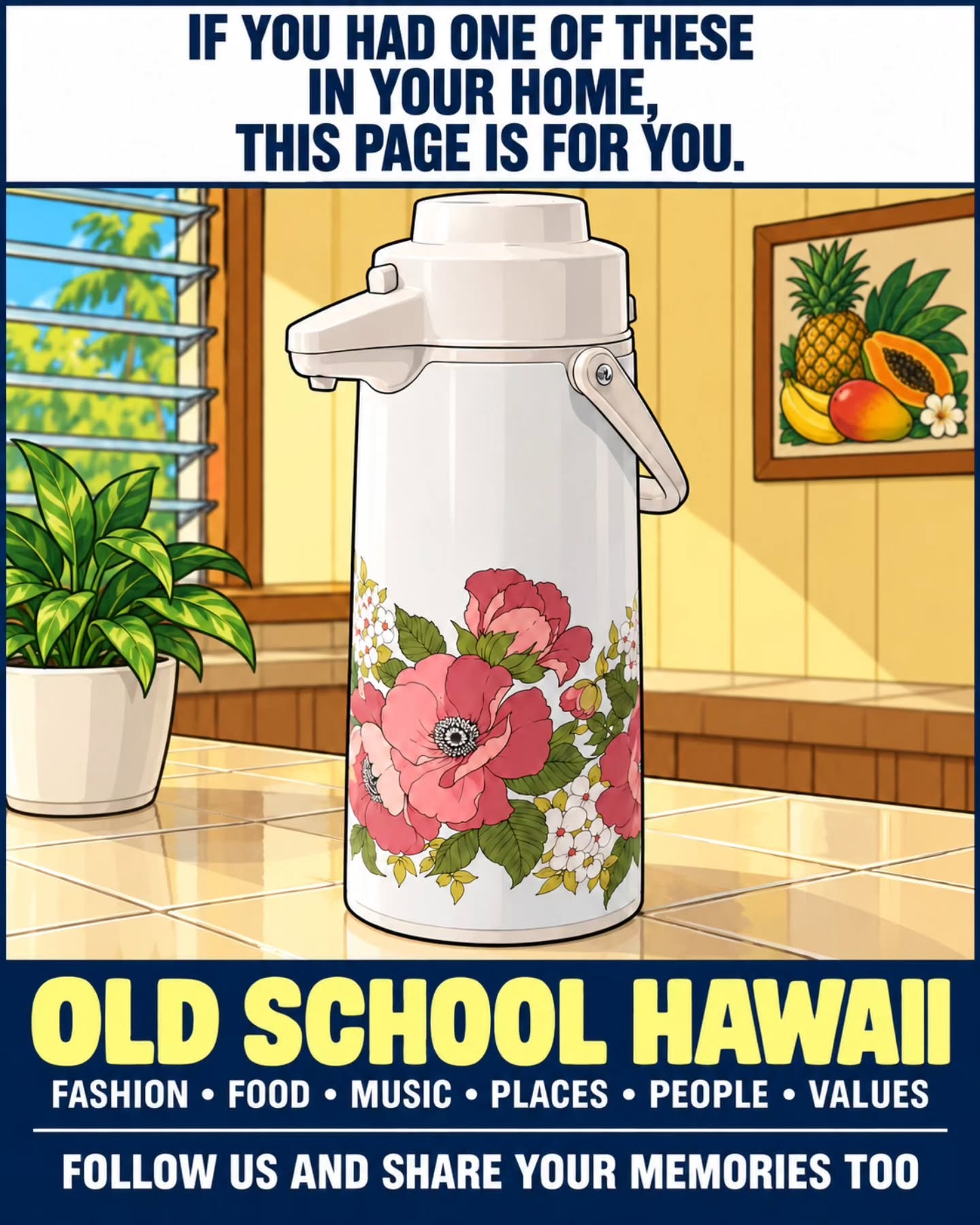 If you had one of these sitting on your kitchen counter back in the day, you already know! 😆
Always filled with hot water and ready for instant coffee, tea, cocoa—or whatever else the family needed.
Follow Old School Hawaiʻi as we remember the foods, fashions, music, places, people and everyday things that made growing up in Hawaiʻi special.
Did your family have one? What did you use it for? 🤙🏽