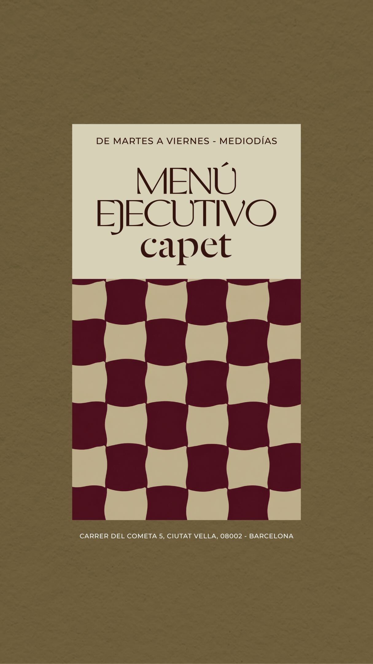 El migdia, ben entès.
Hi ha qui compta les hores.
Nosaltres preferim comptar els plats.
Quatre, concretament.
Una petita seqüència per descobrir la cuina de Capet quan la ciutat encara va per feina.
Menú Executiu · 39 €
De dimarts a divendres, al migdia.
Perquè la cultura de la taula també passa entre setmana.
📍 Carrer del Cometa, 5 · Barcelona.