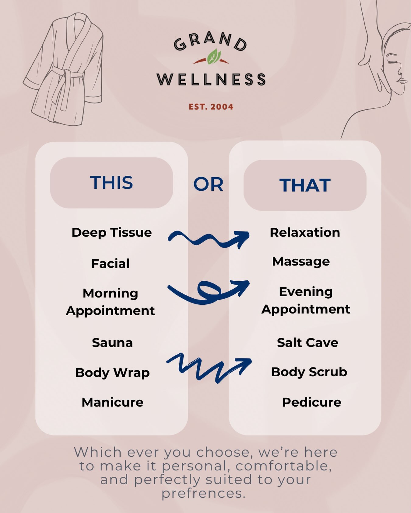 ✨ SPA THIS OR THAT ✨
Let’s see what kind of self-care person you are! 👀💆♀️
Tell us your picks in the comments! 👇
And remember… there’s no wrong answer when it comes to a little you time. 🤍
#grandwellness #dayspa #thisorthatgame #selfcare #brantfordontario