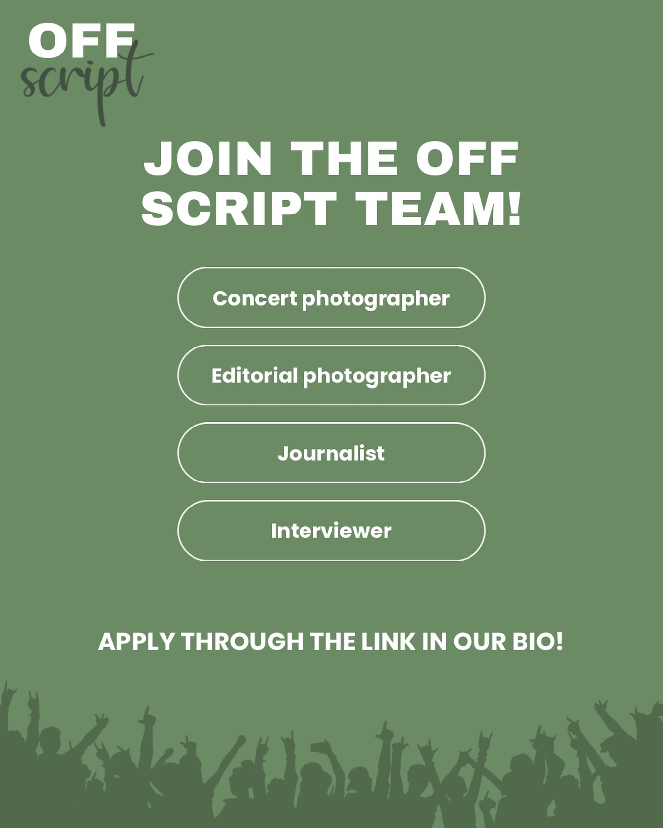 We are open for applications! OFF script will be releasing some exciting new content over the next couple of months and we are looking to expand our team. If it is of interest, apply through the link in our bio.
Applications close on the 28th September 2026
#musicmagazine #publication #photographer #journalist #offscriptmag