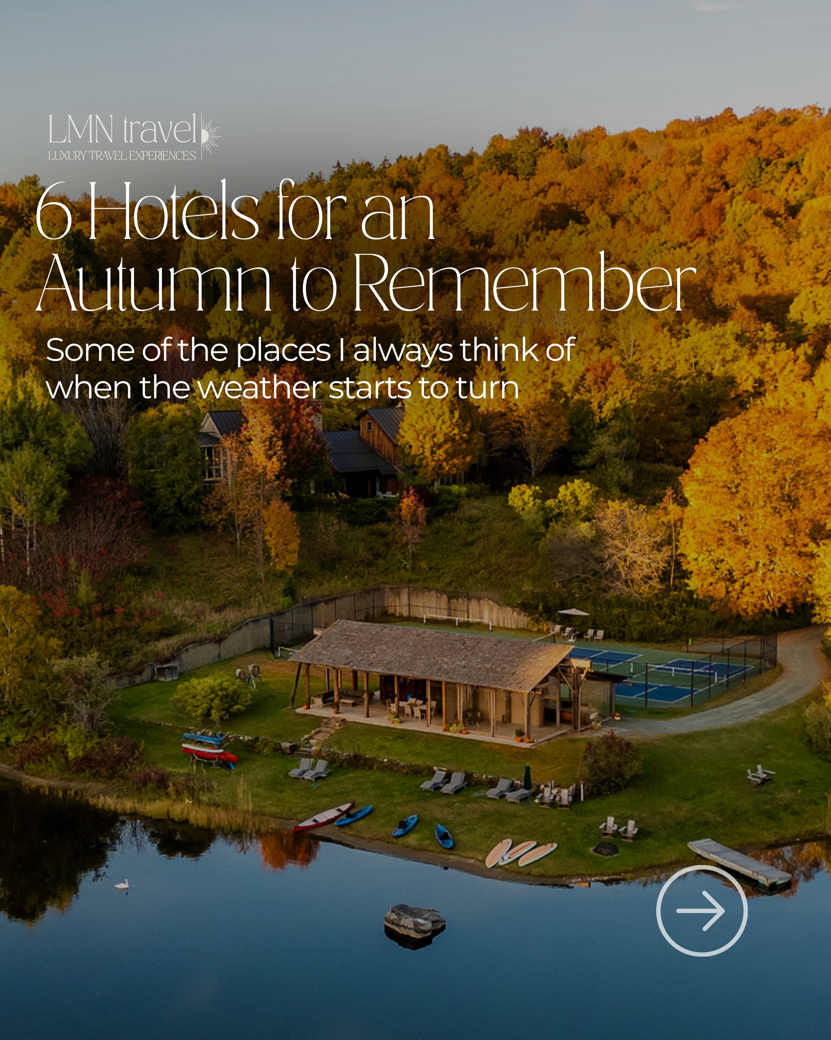 There’s a version of fall I dream about every year: fresh mornings that call for a good hike, afternoons in a cozy nook by a fireplace and evenings with a good meal, bonfire s’mores, and maybe a card game or two (if you know me 😌). These hotels deliver that feeling, without fail.
A lakeside camp in Vermont with 300 acres to disappear into and a fireplace built for staying in all night. A coastal Maine inn glowing gold at dusk, perfect for candlelit dinners. A mountain retreat in the Smokies with farm to table everything and a reflection pond right outside your window. Napa in the middle of harvest, with wine and olive oil tastings just down the road. A Colorado ghost town turned hideaway, with a natural hot spring built right into the floor, and a romantic, countryside upstate estate.
I’m super excited to be checking out one of these properties next month! Which one is on your list?
#falltravel #autumnseason #luxurytravel #fallfoliage #wheretonext