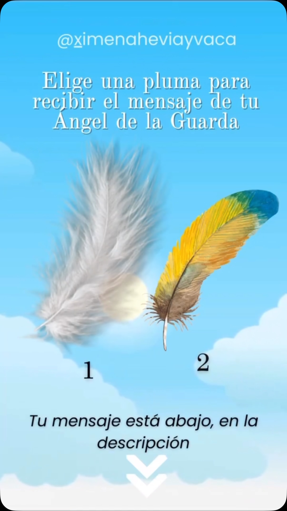 Elige una de las Plumas para recibir el mensaje de tu Ángel de la Guarda.
✍️ Comparte en comentarios cuál escogiste y comenta AMEN💞
1. Pluma Color Blanco:
No te distraigas en observar y darle energía a todo aquello que te incomoda y vienes queriendo cambiar hace tanto. Esta vez tu actitud es necesaria que sea distinta, no desde la queja permanente, la reacción ni el victimismo. Detente, observa y transforma cada circunstancia, asumiendo-te como “Él/La que crea y transforma su realidad”
basta de lamentos, toma acción . ~ Tu Ángel de la Guarda.
1. Pluma de Colores:
Parte del transitar en esta existencia es disfrutar, aprender y en ese proceso poder desde la consciencia del amor dejar de lado todo lo que ya no resuene, conforte y esté en sintonía con Tu Ser. La vida te está pidiendo a gritos coherencia. Deja de pensar como le puede afectar a los otros, es tiempo de tener claridad y ser consecuente contigo mismo. Observa y recapacita, nunca es tarde. Es tiempo de atravesar tus grandes miedos, apegos y dejar atrás el pasado con gratitud. ~ Tu Ángel de la Guarda.
Mensajes Canalizados
Con Amor Ximena♾️⚜️
#mensajesdeluz #pazinterior #amorinfinito #seresdeluz #ximenaheviayvaca