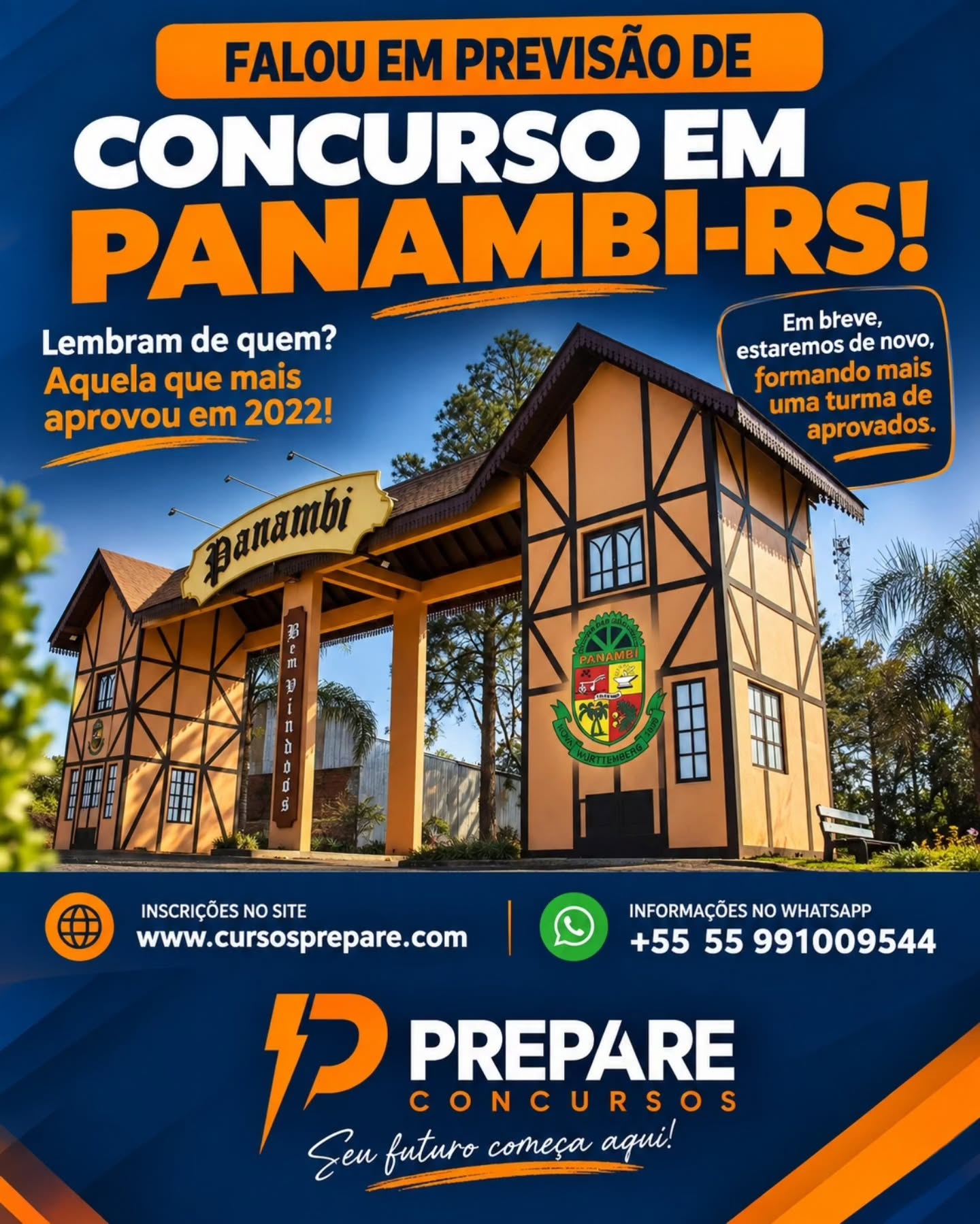 🚨 ATENÇÃO, PANAMBI E REGIÃO! O MOMENTO DE COMEÇAR A SUA PREPARAÇÃO É AGORA! 🚀
A banca foi definida e a Fundatec será a responsável pelo próximo concurso público de Panambi-RS! Com o edital previsto para ser publicado em breve, quem quer sair na frente não pode perder nem um minuto. ⏳
Lembram de quem? Aquela que mais aprovou em 2022! 🏆 Junte-se a quem tem tradição em formar novos aprovados e metodologia focada no que a Fundatec realmente cobra. O seu futuro servidor público começa aqui!
💻 Inscrições e cursos: www.cursosprepare.com
📲 Informações no WhatsApp: +55 55 991009544
#CursoPrepare #ConcursoPublico #PanambiRS #Fundatec #ConcursosRS Preparatorio EstudarParaAprovar SuaVaga