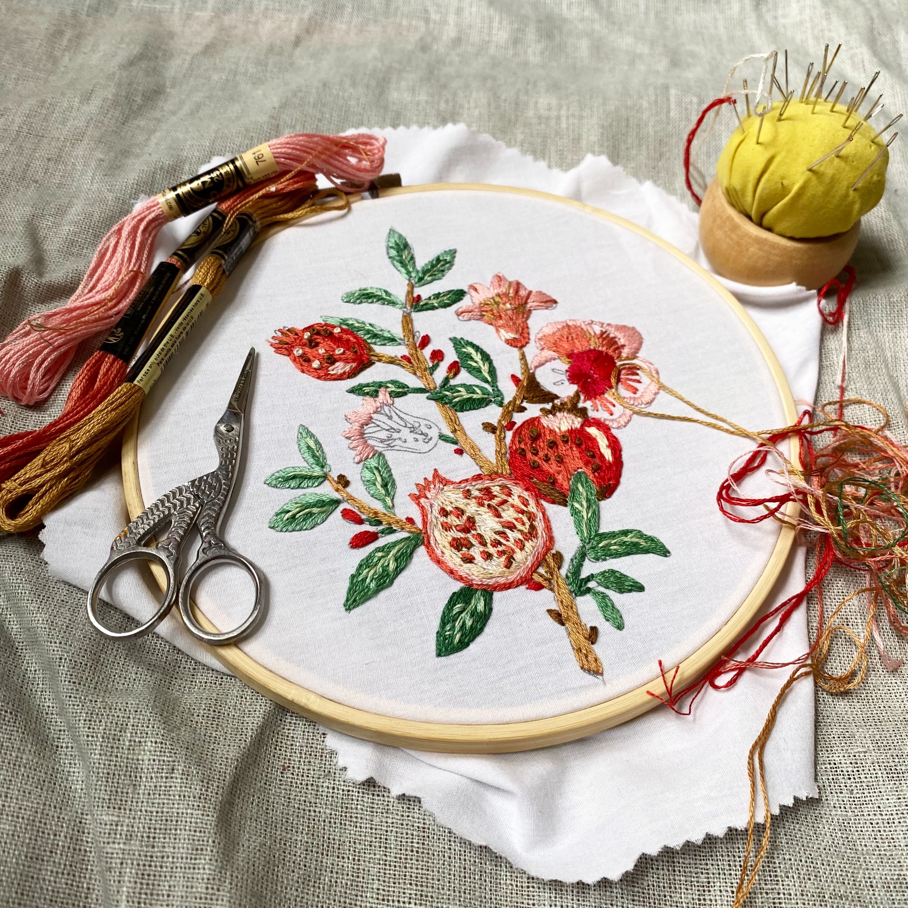 I've never really worked from patterns. This is a free one from @dmc_embroidery (their website is a wealth of gorgeous free patterns). Mindless, low pressure. I'm not worried about stitch quality, tension, blending. Just placing random stitches and watching a design appear. I've needed this, because I've had very little emotional or mental space for my own art. We moved from the US to Newfoundland last year, where my partner is originally from, with the idea that we wanted to disrupt the monotony of our established lives. Despite the fact that we both deeply disliked the place we'd lived in for over a decade (over two decades for my husband), our lives were so comfortable that it seemed crazy to consider uprooting: stable well-paying meaningful jobs with lots of autonomy, my childhood Victorian dream house which we dripped our blood sweat and tears into making over, a thriving child, good friends. But - it wasn't right. "Comfortable" was nowhere near what we wanted out of this one life of ours. And year after year was passing, each one indistinguishable from the last. So we took the leap, reassured ourselves we'd make it work to raise our daughter in a wild and beautiful place with true community. However, when we said we wanted disruption, we somehow had the hubris to think that wouldn't ACTUALLY mean destabilizing the core of our lives - that we'd still have financial security, autonomy, self-directed work. That has proven to be wildly untrue, and this year has been a struggle to say the least. But- I'm slowly finding my footing again. Hoping to start teaching again, making again. Slow steps. Bad stitches are better than nothing.