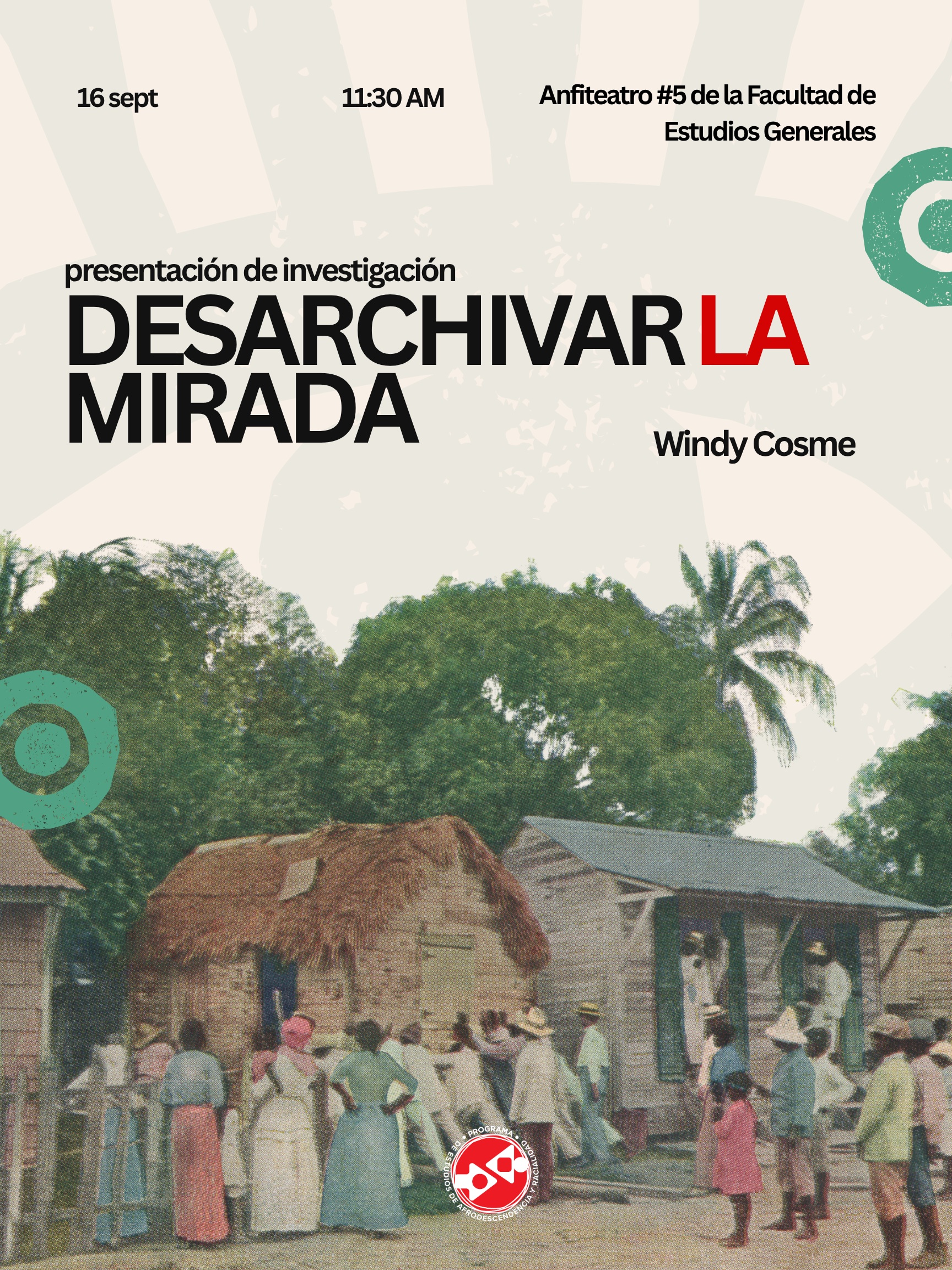 ¿Cómo hemos aprendido a observar lo que permanece en los archivos?
📸 Desarchivar la mirada: Visualidades afrodescendientes en el archivo colonial es un investigación de la curadora y profesora, Windy M. Cosme para el Centro de Investigación y Archivo Digital en Afrodescendencia (Centro PRAFRO), que propone otras lecturas y posibilidades para interpretar y desafiar las miradas coloniales y racializadas.
El encuentro con postales, fotografías y publicaciones ilustradas de finales del siglo XIX y principios del XX abrió una pregunta fundamental: “¿quién produjo estas imágenes, desde qué lugar, con qué categorías y para quién? Desde el territorio, el trabajo, las infancias y el goce, Desarchivar la mirada nos invita a mirar de nuevo.
Ven a afinar la mirada, a re-enfocar y transformar la manera en que contamos y nos mostramos.
Presentación de investigación: Desarchivar la mirada: Visualidades afrodescendientes en el archivo colonial
🗓miércoles, 16 de septiembre
⏰11:30 a.m.
📍Anfiteatro #5 en la Facultad de Estudios Generales
