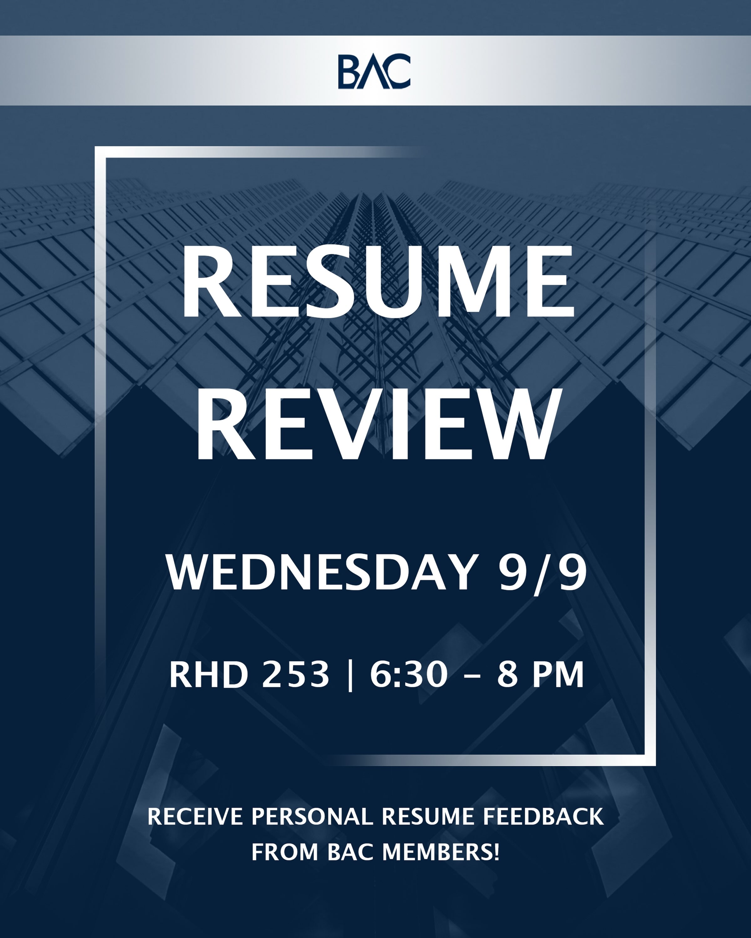We’re excited to host our resume review tonight at Rhodes 253! Come receive personalized feedback and meet our members. See you all there 🎉