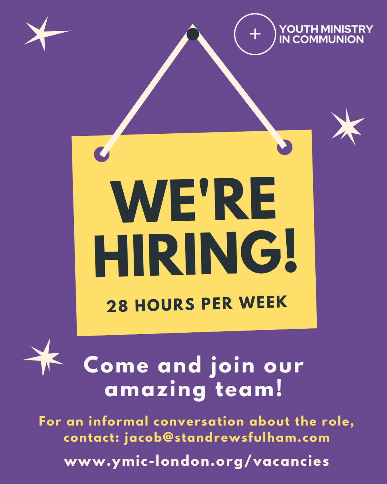๐ **WEโRE HIRING: Network Youth Worker** ๐
Are you passionate about seeing young people thrive in the love of God? Join our team and make a lasting impact!
Based predominantly at All Saints Fulham you will lead and support an incredible, established youth ministry while bringing your own creativity and fresh ideas to the table. You wonโt be doing it alone - youโll be backed and encouraged by a fantastic, supportive staff team every step of the way!
**The Role: Network Youth Worker
**Hours: 28 hours per week
**Annual Salary: ยฃ21,548 (ยฃ30,784 FTE)
**Closing Date: 25th September
As part of Youth Ministry in Communion (YMIC), youโll help enable our cross-parish network to continue reaching over 400 young people across West London and shape a model that is inspiring dioceses nationwide.
**Help us spread the word!** Please SHARE this post or tag someone below who would be perfect for this role.
๐ฉ Click the link to view the full Job Pack and apply: https://www.ymic-london.org/vacancies
โ
#youthministry @allsaintsfulham #fulham #churchjob #christianjobs @diolondoncypf @dioceseoflondon @ymicsouthwark