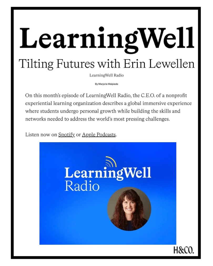 Tune in to @tiltingfutures CEO Erin Lewellen as she unpacks her professional journey, the current higher education landscape, and the importance of global learning on the latest episode of @learningwellmag LearningWell Radio!
Listen to Erin's episode at https://shorturl.at/FClhj