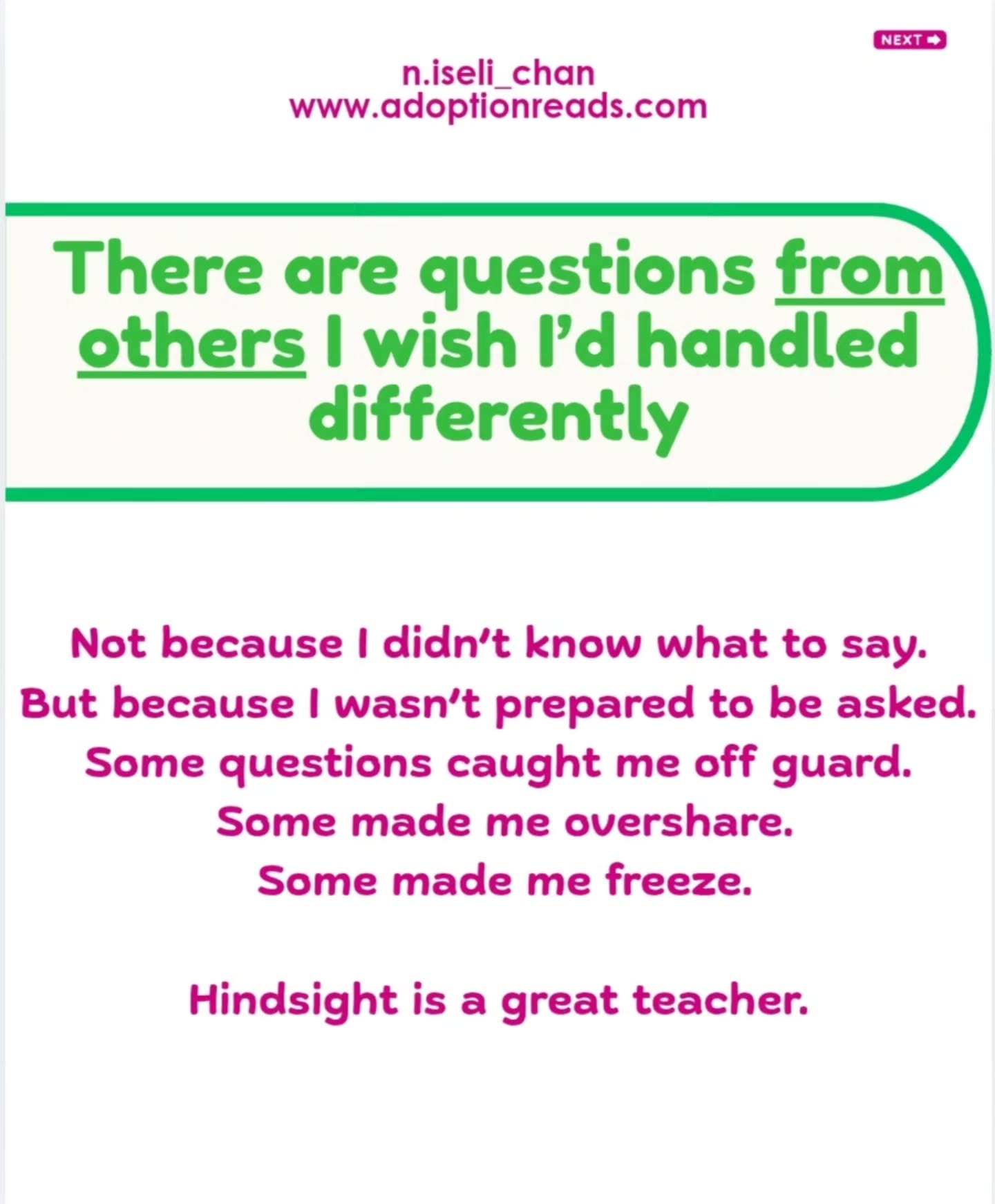 There are questions from others I wish I’d handled differently.
Answered differently.
Or simply not answered at all.
I wish I’d had a how-to book to help me prepare, reflect, and set boundaries.
Lucky you… there’s one now!
The Little Book of Nosy Questions About Adoption
A story + workbook to help you feel ready when the questions come.
#AdoptionReads
#AdoptionWorkbook
#NosyQuestionsAboutAdoption
#AdoptionAndParenting