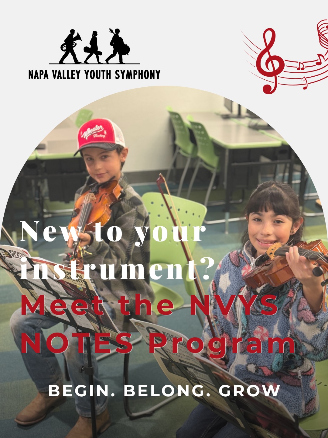 The NOTES Program helps beginning string, brass, and woodwind musicians build strong foundational skills through group coaching and playing together.
Students work on instrument technique, scales, rhythm and note reading, sight-reading, and ensemble skills—all while building confidence as young musicians.
🎻 Beginning musicians in grades 4- 6 welcome
🎺 Strings, brass & woodwinds
✨ No audition required for NOTES Level 1
📅 Program begins September 20
Ready to get started? Learn more and register through the link in our bio.
Know a young musician who might be a great fit for NOTES? Share this post with their family! ❤️
#NapaValleyYouthSymphony #NVYS #MusicEducation #YoungMusicians #NapaValley