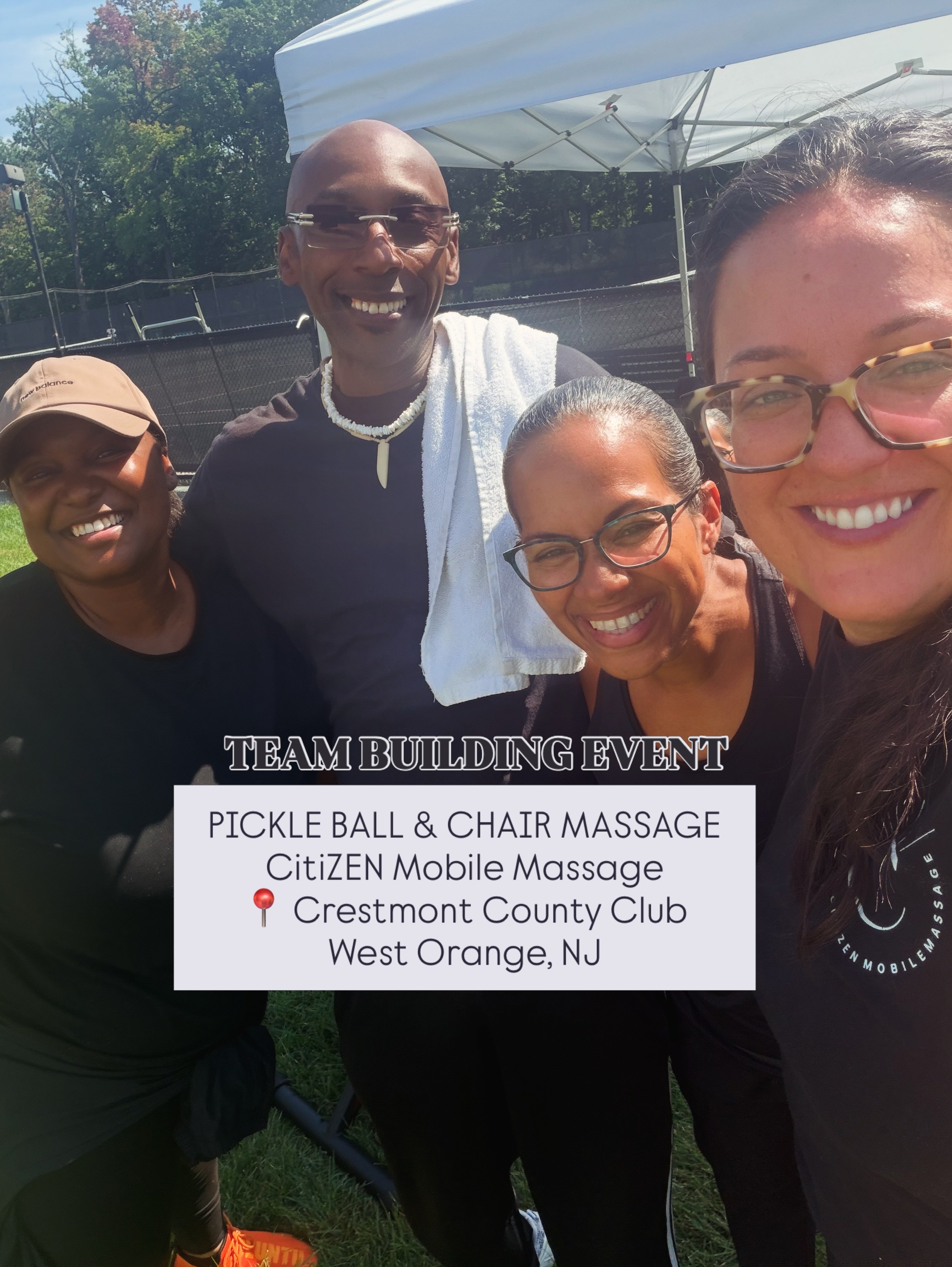 Grateful to have been part of such a beautiful team experience at Crestmont Country Club in West Orange, NJ.
A day designed around connection—with pickleball, conversation, friendly competition, and a little time to simply exhale.
Because exceptional team-building experiences aren’t just about bringing people together. They’re about creating an environment where people feel valued, refreshed, and cared for.
CitiZEN Mobile Massage brings that elevated wellness experience directly to corporate events, retreats, team-building days, and private company gatherings throughout New Jersey.
No extra travel. No complicated logistics. Just a thoughtful moment of rest and recovery built seamlessly into your event.
Your team works hard. Give them an experience that feels just as intentional.
#westorangenj #crestmontcountryclub #corporatewellness #wellnessevent #chairmassage
