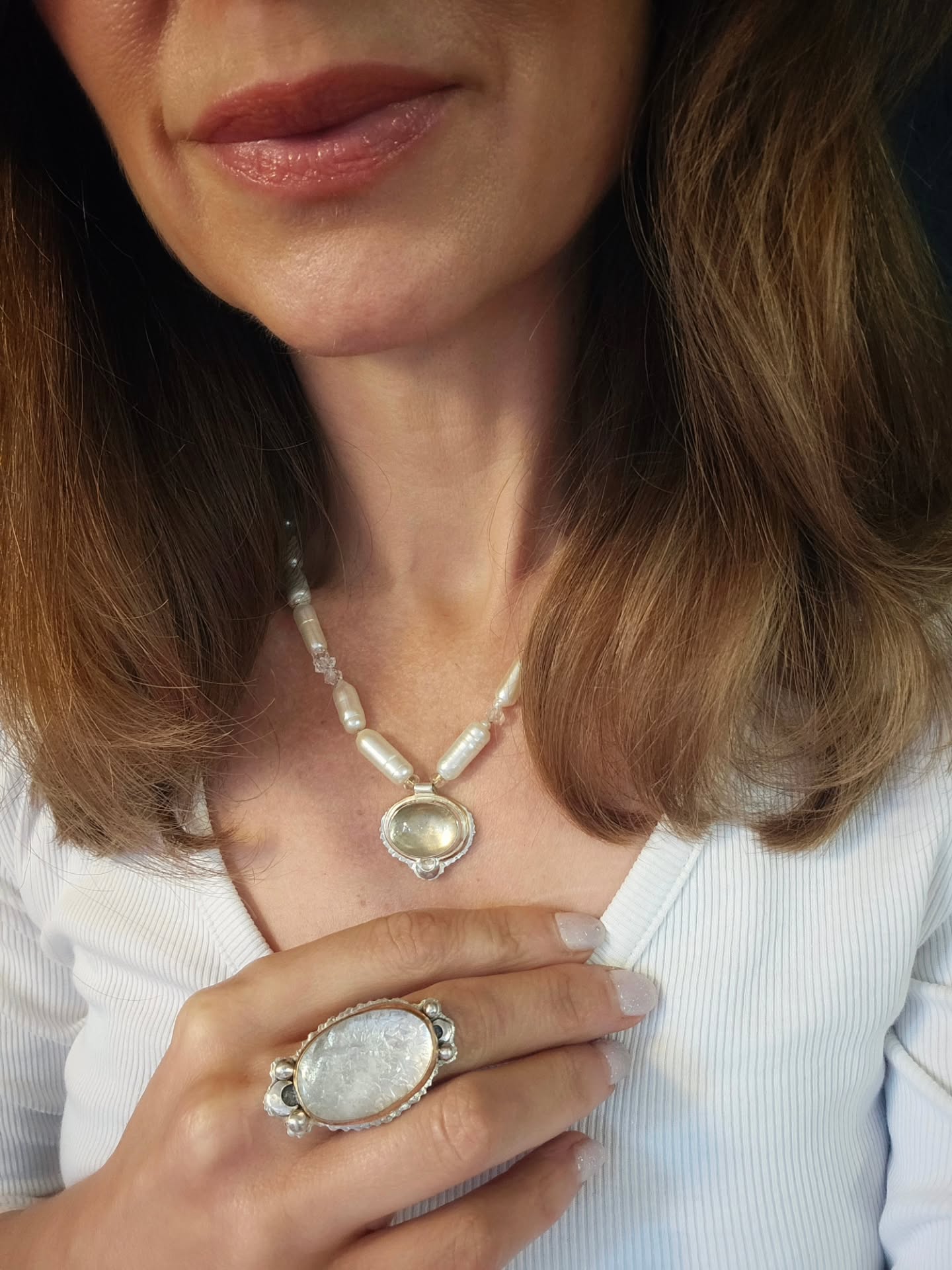 Two new pieces. Two one-of-a-kind talismans. And the first things to emerge from my bench after finding my way back to making. 🤍✨
And apparently my hands knew exactly what I needed...
Grounding. Clarity. Intuition. Flow. Changing cycles. New beginnings.
🌙 The Smoky Moon Talisman Necklace brings together beautifully organic white freshwater pearls, Herkimer Diamonds and an oval Smoky Quartz, with sterling silver, 14k gold fill and a golden Crescent Moon.
🌙 The Crystal Moon Statement Ring centres around a wonderfully clear oval Crystal Quartz, handcrafted in sterling silver and 14k gold fill and held between two Crescent Moons.
Both are completely one of a kind — and I have to say, they look rather spectacular worn together too. ✨
My September newsletter flies out this evening, where my lovely subscribers will get the full story behind these pieces, their symbolism and energetics, a little life and studio update — and first opportunity to purchase either of these one-off pieces. 🤍
If you'd like to be first to hear about future one-of-a-kind pieces, new collections, workshops and special offers, you can join my mailing list anytime via the link in my bio. ✨
It feels very good to be making again. 🌙🤍
#LydiaLotusDesigns #TalismanJewellery #OneOfAKindJewellery #HandmadeJewellery #JewelleryWithMeaning