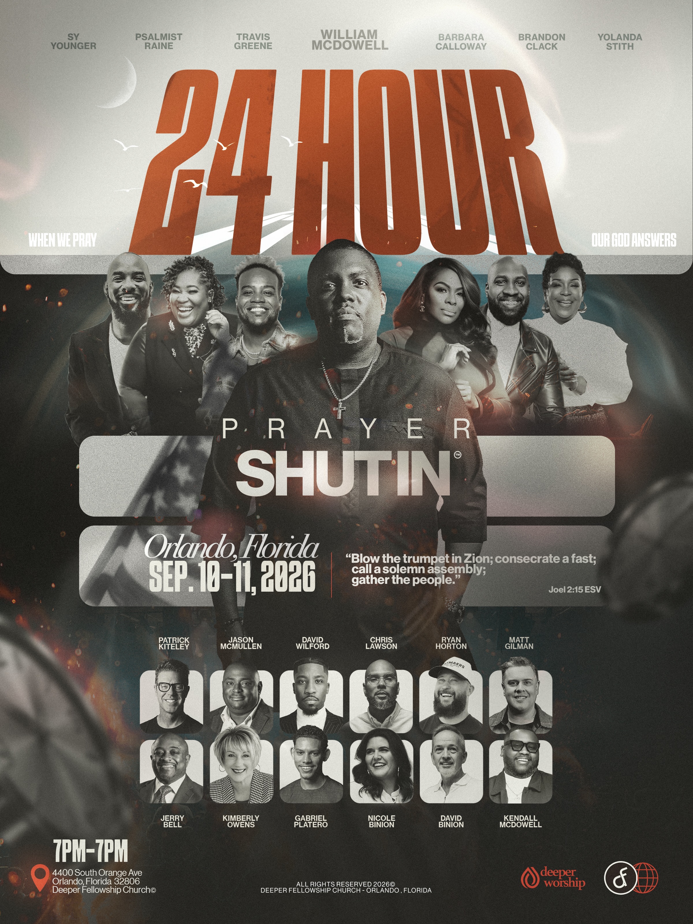 Registration is full. 🔥
Tomorrow, we begin 24 HOURS OF PRAYER, Worship & The Word — and you can join us from wherever you are. We’ll be streaming the entire Shut-In LIVE on YouTube.
Let’s take the charge of prayer over our nation.
Welcome to the Next Level.
⏰ Tomorrow | 24 Hours
📺 Streaming LIVE on YouTube