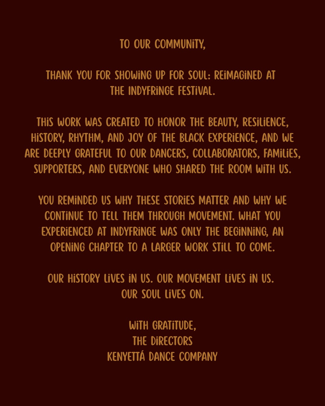 A note from our Directors, with gratitude.