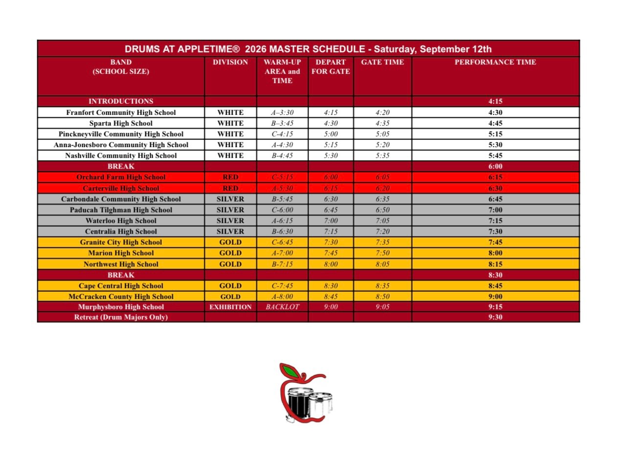 Updated Drums at Appletime 2026 Schedule!