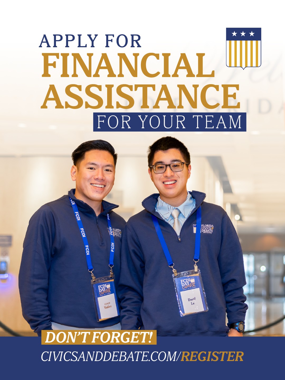 #DidYouKnow: FCDI offers financial assistance to FCDI speech and debate teams.
This comes in the form of coach and team stipends.
The deadline to apply for financial assistance for the 2026-2027 school year is October 2.
Learn more about whether your school qualifies for financial assistance at civicsanddebate.com/register!