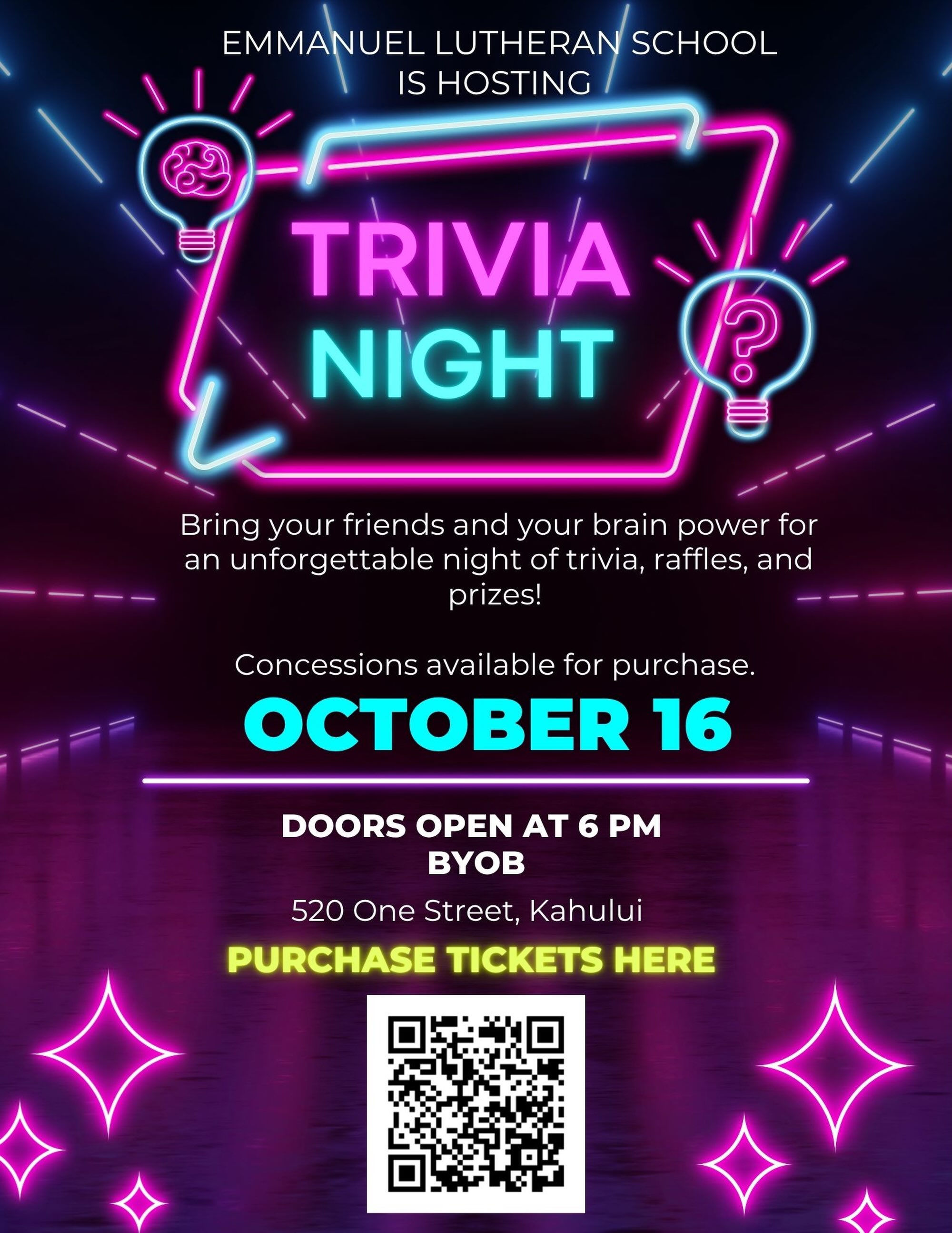 🧠✨ELCS Trivia Night! ✨🧠
It is time to dust off your brain cells, grab your favorite people, and join us for a night of laughs, friendly competition, fun raffles, and prizes!
Teams of 4 or 6 can buy a table and a few add-ons to enhance the competition! Use the QR code to see ticket options.
Can’t make trivia night? No problem, we’ve got plenty of ways to donate!
Hope to see you there! 😎