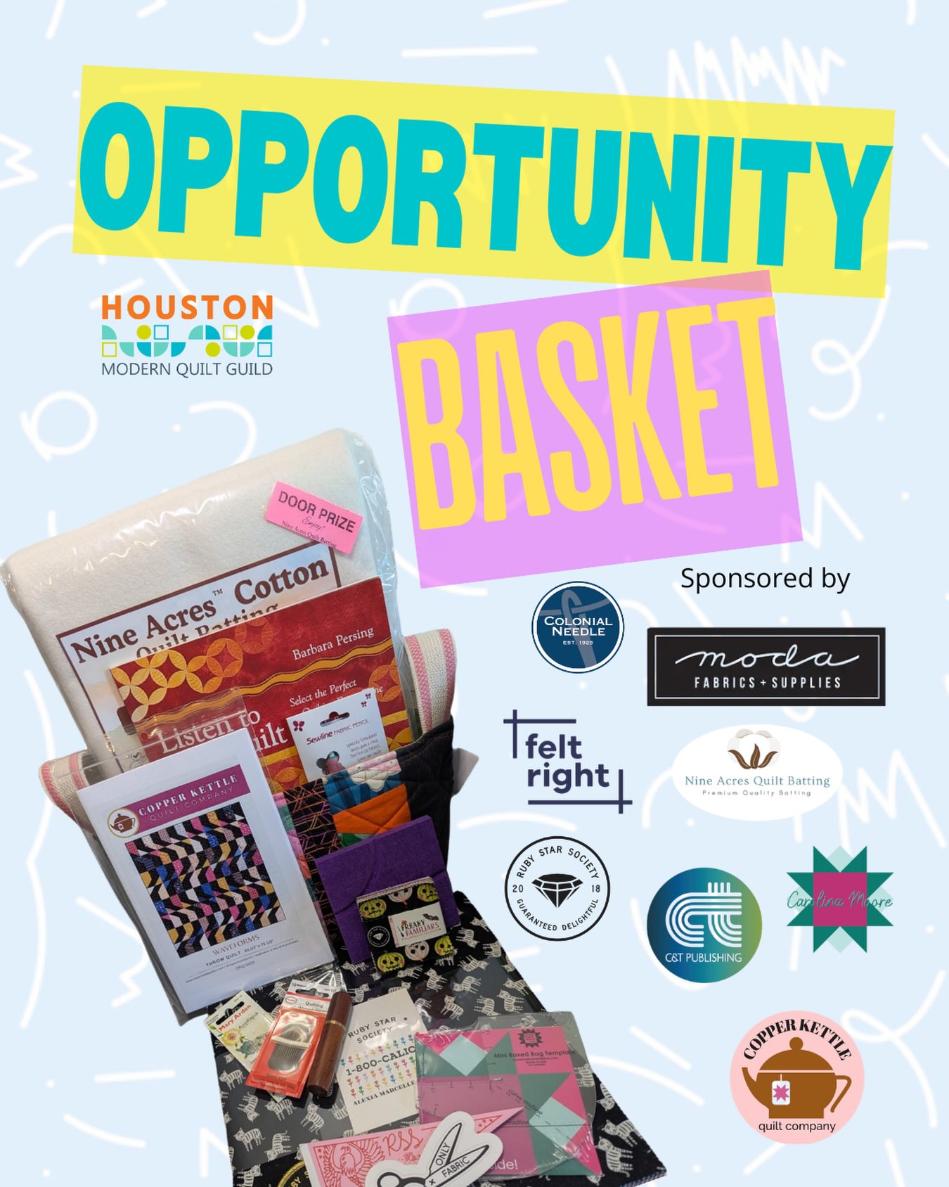 Saturday’s Opportunity Basket! Thank you so much to our generous sponsors 💫
@nineacresquiltbatting
@modafabrics
@rubystarsociety
@colonialneedleco
@copperkettlequiltco
@feltrightproducts
@ctpublishing
@craftmoore
Basket by @marisawilhemidesigns