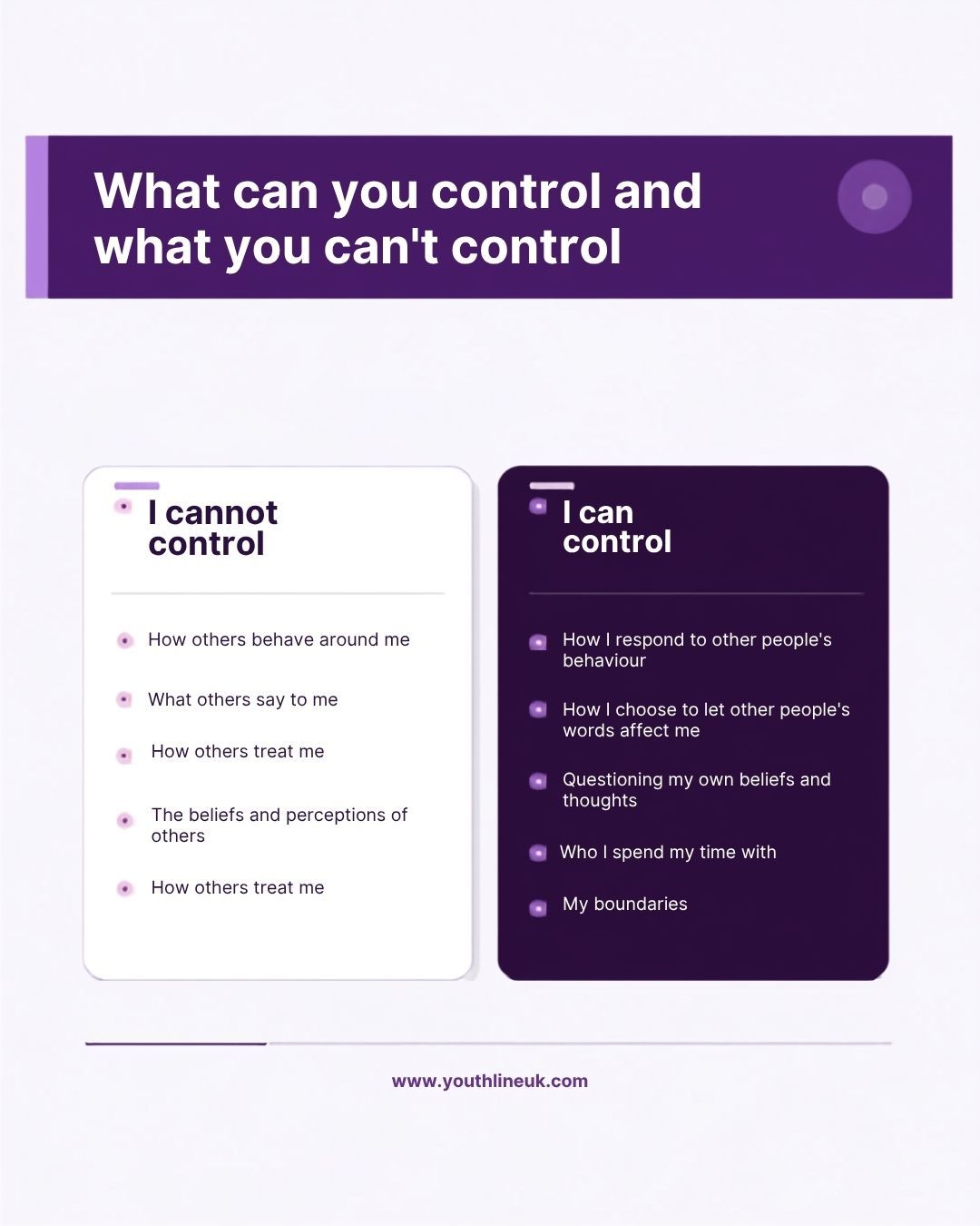It’s easy to get caught up worrying about things we can’t control — what other people think, how they react, what has already happened or what might happen next.
Try bringing your focus back to what you can control: how you speak to yourself, the choices you make, the boundaries you set, asking for help and where you put your energy.
You can’t control everything, but you can choose your next step. 💚