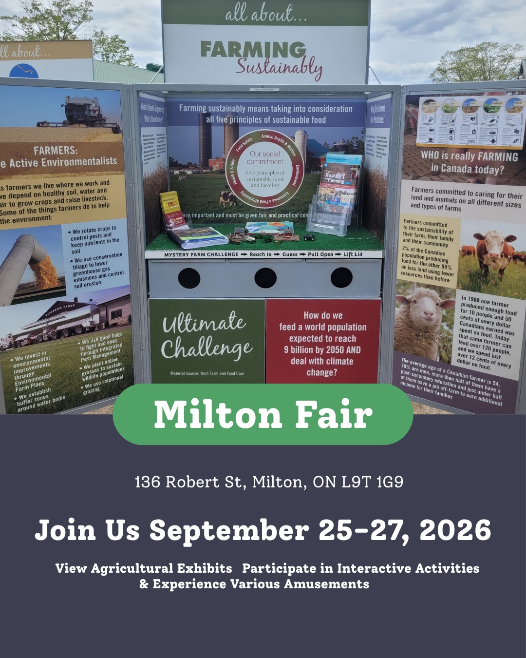 Come visit our All About Food & Farming Trailer at:
๐ Milton Fair through Sept 25-27, 2026
๐ Bolton Fall Fair through Sept 25-27, 2026
Weโre excited to teach you where your food comes
from, showcase the importance of agriculture, & explore the various types of farming. ๐
Stop by & say hi, we canโt wait to see you there! ๐