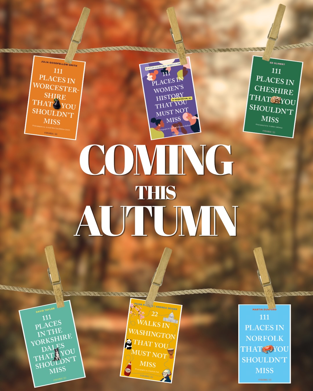 This autumn’s 111 Places line-up brings together new titles and returning favourites – from English countryside to Washington streets, with plenty of unexpected stories in between. 🍂
📚 Save the dates, pick your next destination and tell us: which guide is going straight onto your wishlist?
#111Places #TravelInspiration #HiddenGems
🍐 111 Places in Worcestershire
From rolling countryside to centuries of history, Worcestershire is full of character – and places you might never find without a little insider knowledge.
🇺🇸 release: 15 December 2026
💜 111 Places in Women’s History in Washington, DC — Reprint
Discover Washington, DC through the women who shaped its history – and uncover the stories hidden beyond the city’s most famous landmarks.
🇺🇸 release: 15 September 2026
🐈 111 Places in Cheshire
Historic estates, curious legends and quintessential English countryside: Cheshire has far more surprises than you might expect.
UK release: 12 October
🇺🇸 release: 15 December 2026
🐕 111 Places in the Yorkshire Dales
Think wild landscapes, stone villages and hidden corners made for anyone who prefers taking the scenic route.
🇺🇸 release: 15 December 2026
🚶 22 Walks in Washington — Reprint
See the US capital one step at a time, with walks that reveal the stories, neighbourhoods and details you’d otherwise pass by.
🇺🇸 release: 8 September 2026
🦀 111 Places in Norfolk
Big skies, beautiful coastline and wonderfully eccentric discoveries make Norfolk a destination to slow down and explore properly.
🇬🇧 release: 12 October 2026
🇺🇸 release: 12 January 2026