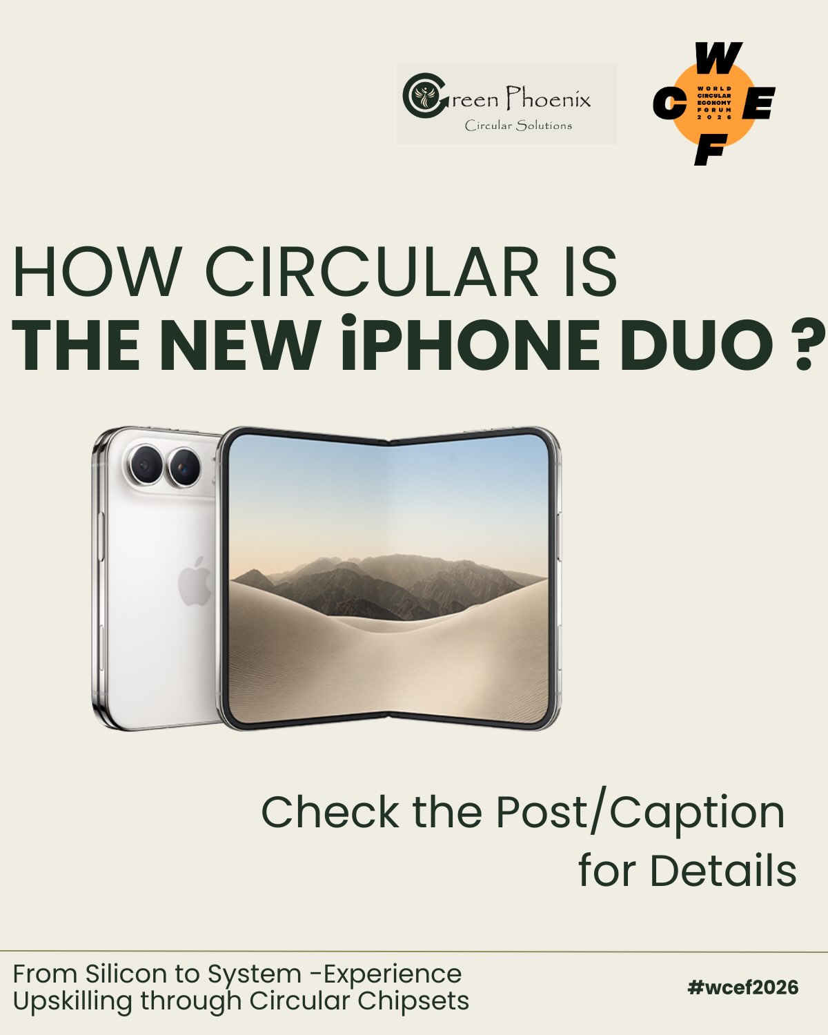 Apple announced its first foldable iPhone - The iPhone Duo!!
Apple recently announced its first foldable iPhone to be released on 23 October 2026. They maybe late to this game but my interest lies in any Circularity Design elements incorporated into this new product that maybe become a rage soon in iPhone loyalists.
Some of the Circular Design specifics that exist so far are -
🔄 35% recycled content by weight overall that includes 85% recycled titanium in the main enclosure
🔄 100% recycled titanium in the hinge cover which is 3D printed
🔄 100% recycled cobalt and 95% recycled lithium in battery cells
🔄 Absence of a physical SIM tray making it e-SIM only worldwide thus eliminating resource usage and emissions due to manufacturing, packaging and shipping of plastic SIMs.
🔄 The phone is designed to feed into Apple’s Recovery infrastructure at end-of-life that includes Apple’s Daisy (disassembles 36 iPhone models, up to 1.2M units/year), Dave (extracts rare-earth magnets, tungsten and steel from the Taptic Engine), and Cora (precision-shredding with X-ray atomic-composition sorting)
While we still await a full Product Environment Report disclosure to be published that would provide details of carbon footprint, recycled-content figures for glass, tungsten, or rare earth magnets, the hinge cycle durability, etc. -it is worth noting that Design-for-Material Recovery and Reverse Logistics processes at end-of-life have been incorporated. Also, whether the model would include a Design-for-repair element through simplified battery removal/replacement is something to be looked out for.
Do you check for Circularity features before buying any new products? Or is it a skill you wish to develop to design new products?
If yes, Register for our #wcef2026 Accelerator Session: From Silicon to System - Experience Upskilling through Circular Chipsets. (Link to register is in the Bio)
(iPhone Duo, Apple, New release, Circular Design, Resource recovery, Modular, Reverse Logistics, Extend Life)