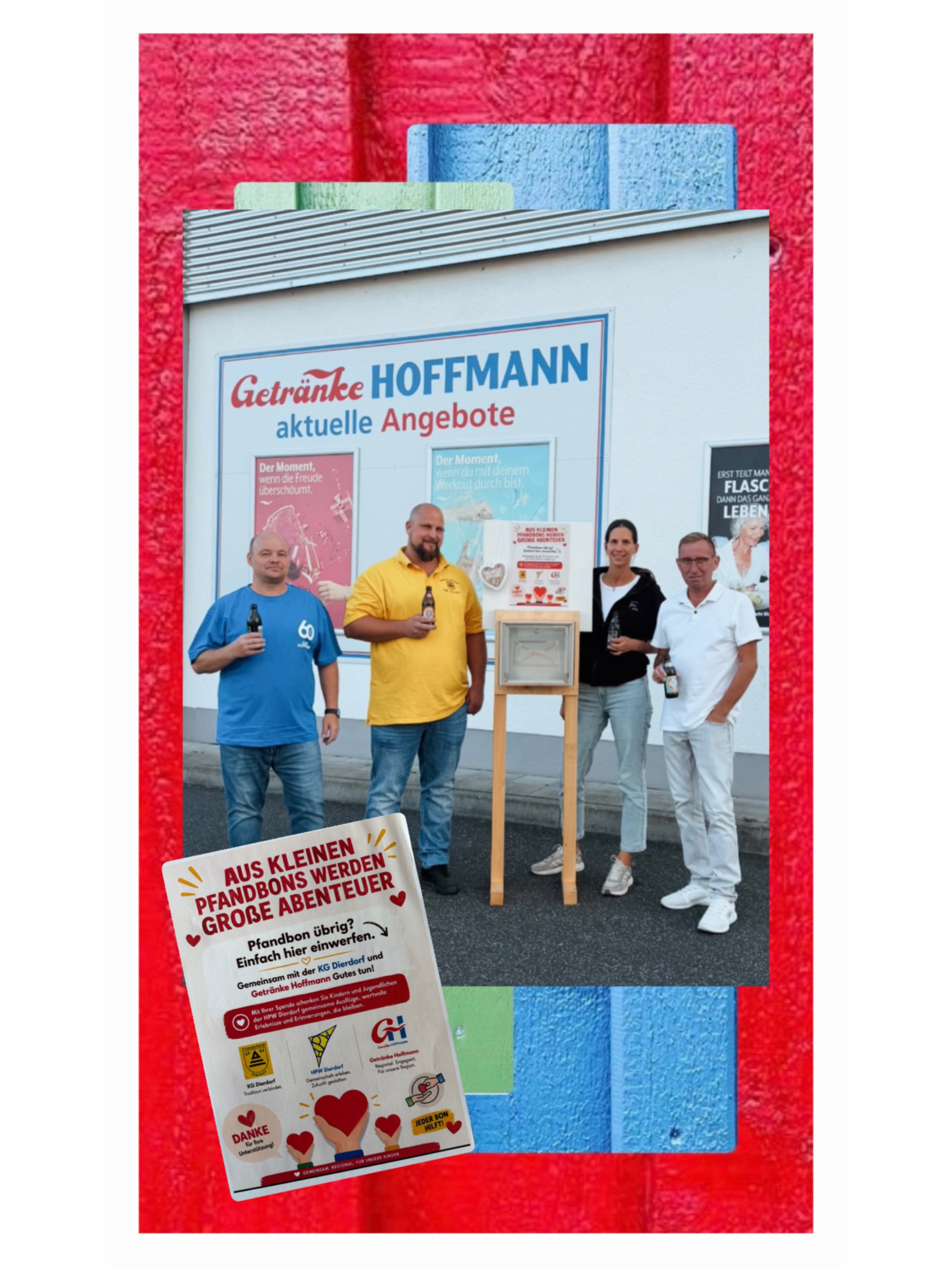 Aus kleinen Pfandbons werden große Abenteuer!
Wir von der HPW Dierdorf möchten von Herzen Danke sagen!
Gemeinsam mit der KG Dierdorf und Getränke Hoffmann ist ein tolles neues Spendenprojekt gestartet. Unter dem Motto „Jeder Bon hilft!“ können Kundinnen und Kunden ihren Pfandbon spenden und damit unsere Kinder und Jugendlichen unterstützen.
Die gesammelten Spenden kommen direkt unseren Kindern zugute und ermöglichen gemeinsame Ausflüge, besondere Unternehmungen und unvergessliche Erlebnisse.
Wir freuen uns riesig über diese Unterstützung und darüber, dass unsere Kinder und Jugendlichen dadurch schöne Momente erleben können, die sonst vielleicht nicht möglich wären.
Ein ganz besonderer Dank geht an die KG Dierdorf für ihr soziales Engagement und an Getränke Hoffmann für die tolle Möglichkeit, dieses Projekt gemeinsam umzusetzen.
Und natürlich an jeden einzelnen Menschen, der seinen Pfandbon spendet!
Denn manchmal wird aus einem kleinen Pfandbon ein ganz großes Abenteuer.