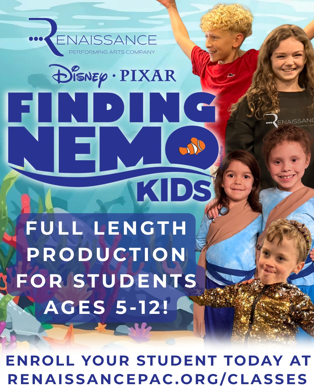 Just keep swimming your way over to our website to register your star performer for our fall 2026 Green Light Kids production: FINDING NEMO KIDS! π«§ π¦ π‘
There's still a few spots left to join in the fun! Our production of FINDING NEMO KIDS will rehearse weekly this fall in preparation for a final performance for all of our performers friends and families - and we're inviting YOU to join us! π€Ώ
Head over to our website to get your student registered TODAY! βοΈ
#registernow #renpac #musicaltheatre #youtharts #artseducation